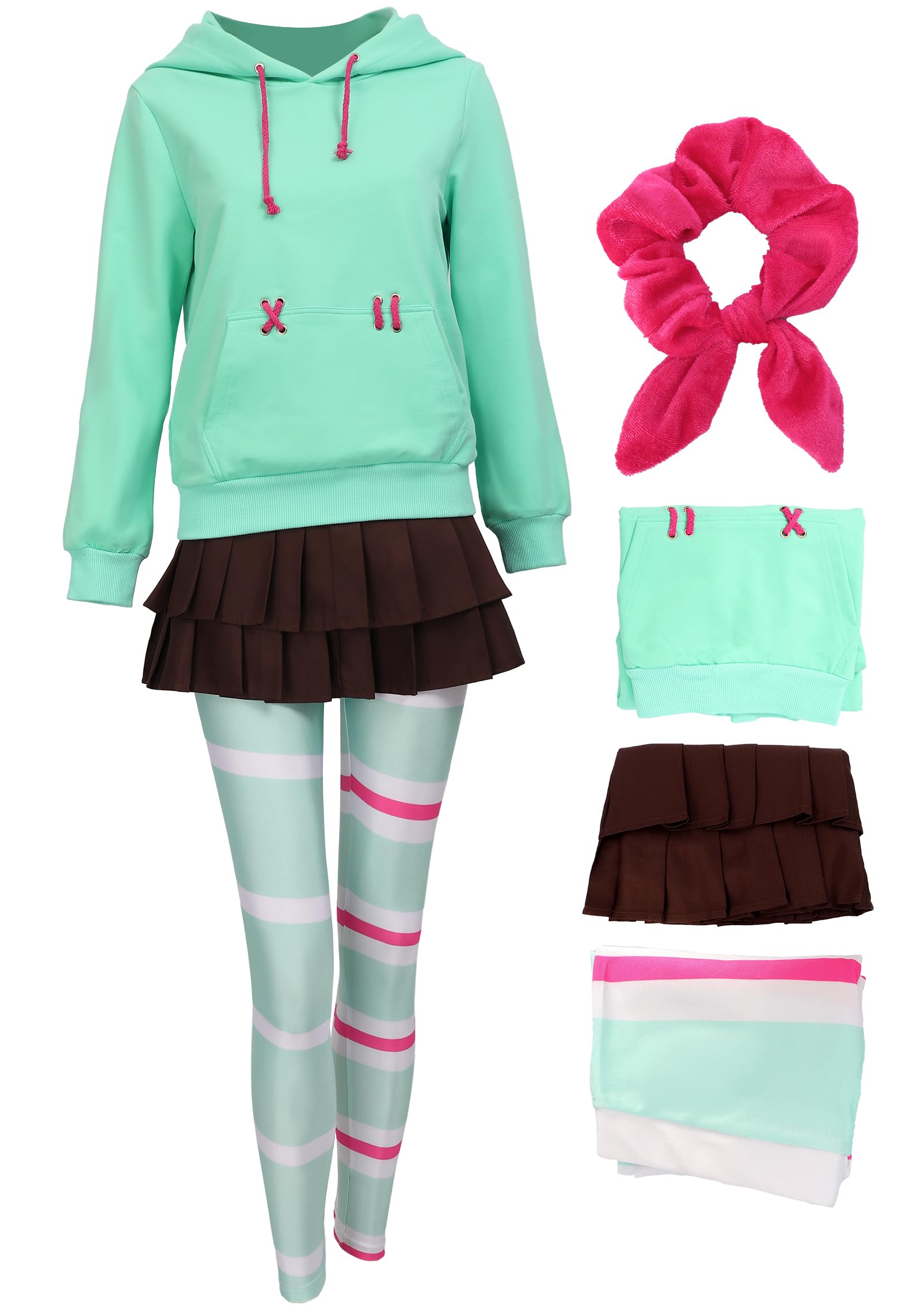 DAZCOS Women's Halloween Cosplay Costume Set - Vane Character Outfit with Hoodie, Skirt, Pantyhose & Headband for Anime Conventions & Cosplay Events