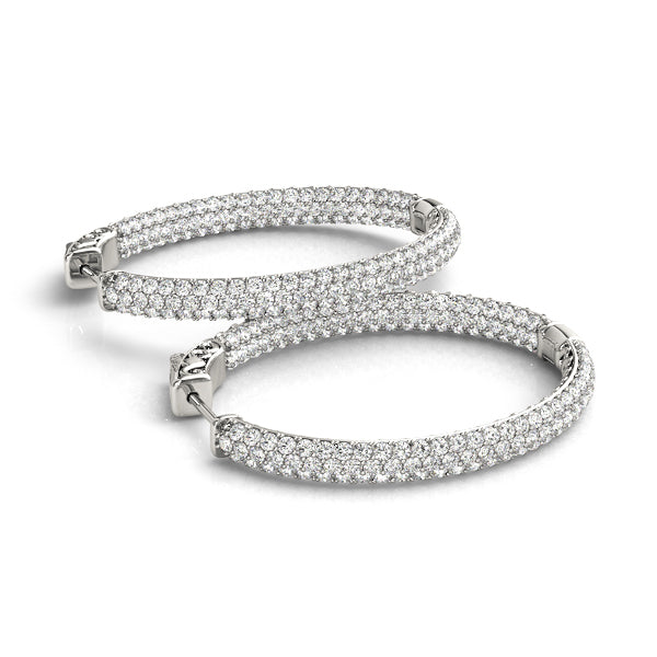 1.5 Inch 3 Row Pave Oval Hoop Earrings - Sterling Silver or Gold Plated, Elegant Dangle Earrings for Women, Perfect for Parties, Weddings & Everyday Wear