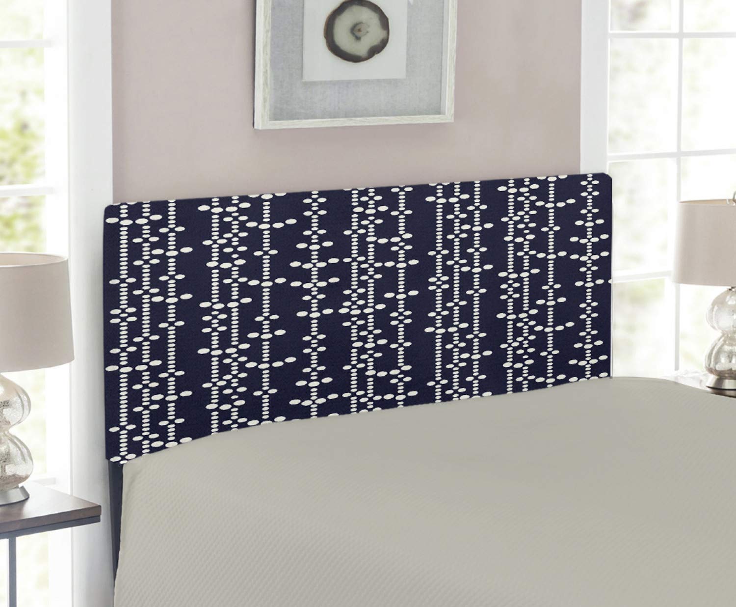Ambesonne Geometric Upholstered Headboard - Japanese Inspired Vintage Dotted Pattern, Twin Size Dark Blue & Cream - Perfect for Bedroom Decor & Guest Room Styling
