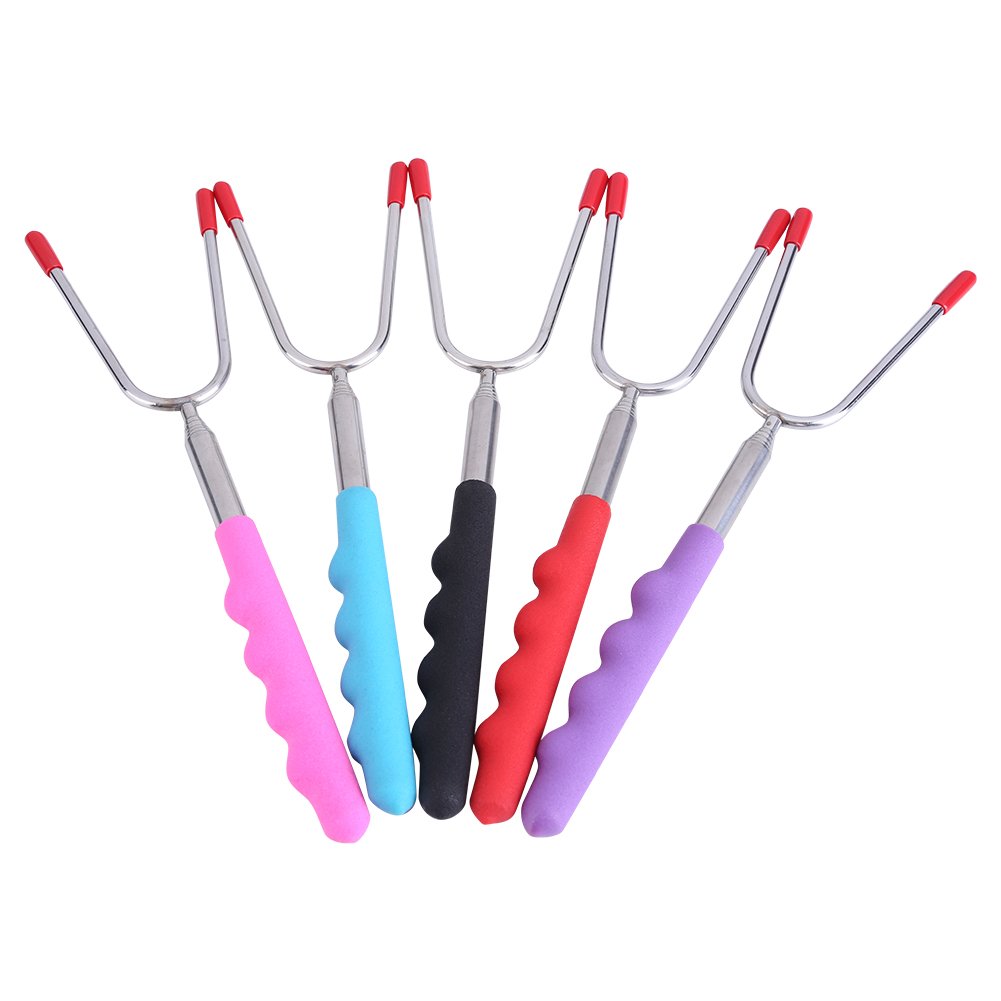 5Pcs Telescopic BBQ Marshmallow & Hot Dog Roasting Forks - Extendable Camping Skewer Sticks for Outdoor Grilling, Picnics and Backyard Parties