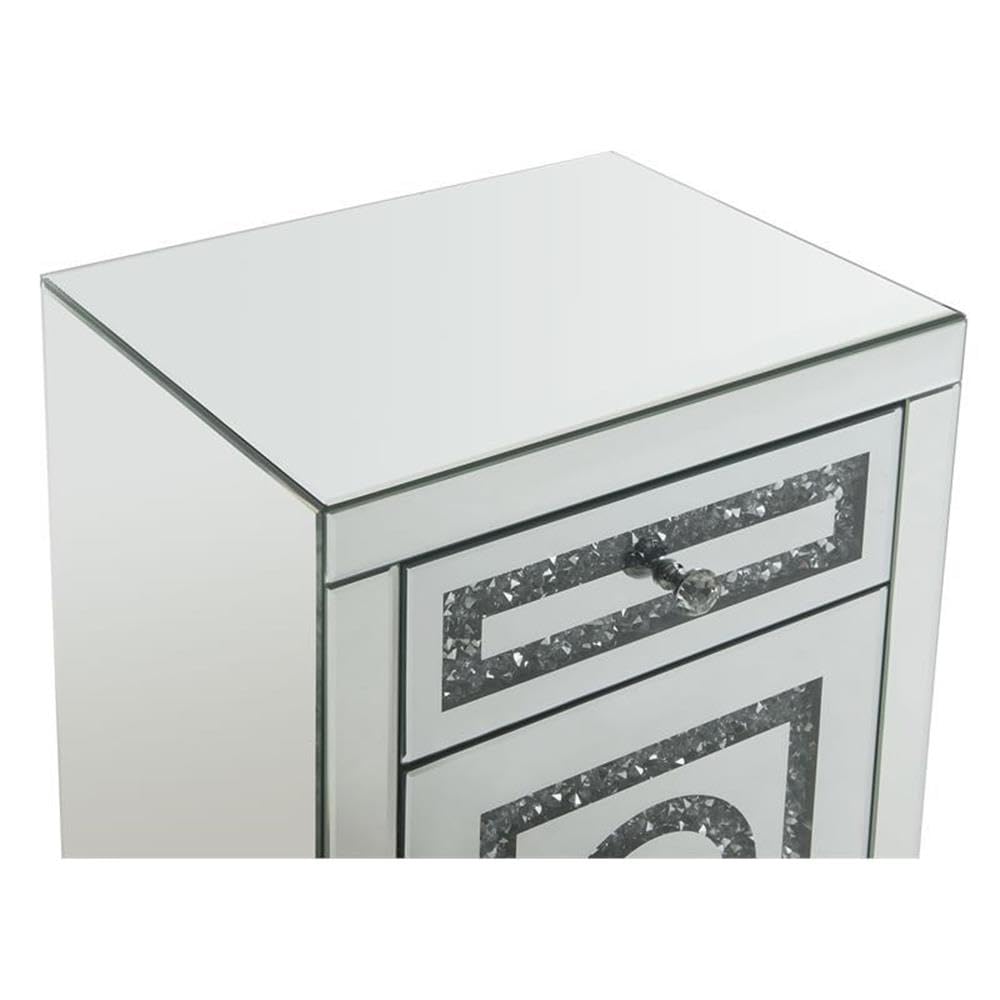 Acme Noralie Glass Accent Table with 2 Drawers - Elegant Mirrored Finish & Faux Diamond Decor | Perfect for Living Room, Bedroom, or Entryway Decor