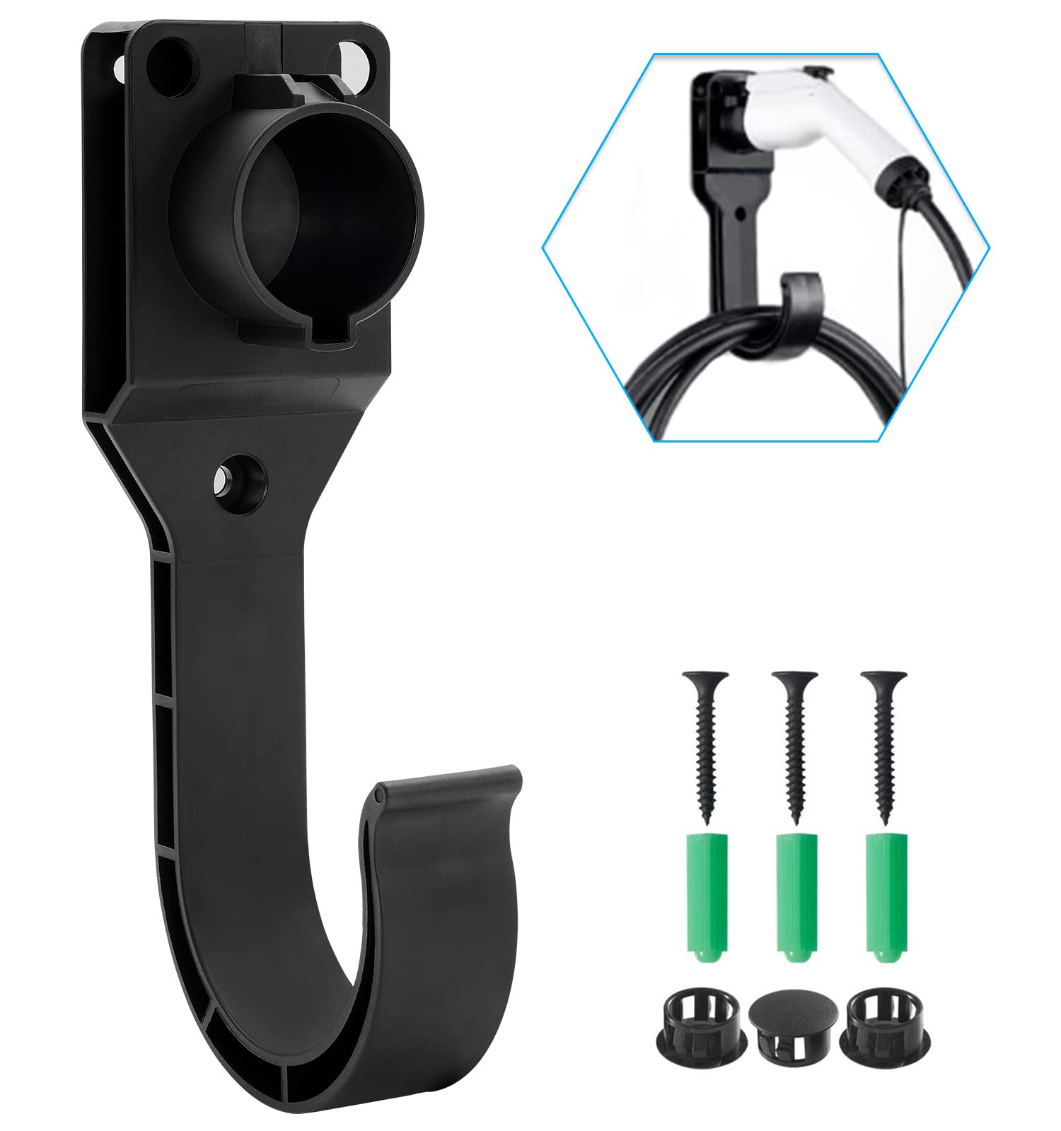 SAE J1772 EV Charger Holder Wall Mount - Universal Electric Vehicle Charging Cable Organizer for BMW, Chevy Bolt, Nissan Leaf, Ford F-150 & More - Perfect for Home Garage & Public Charging Stations