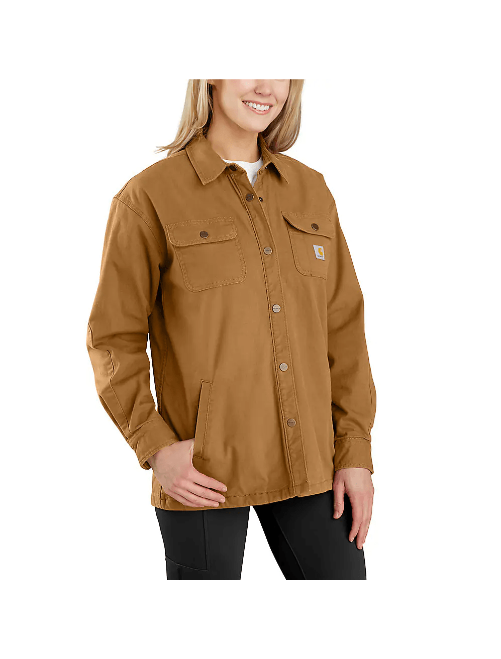 Women's Rugged Flex® Loose Fit Canvas Fleece Lined Shirt Jacket - Brown | Outdoor Workwear & Casual Winter Layering