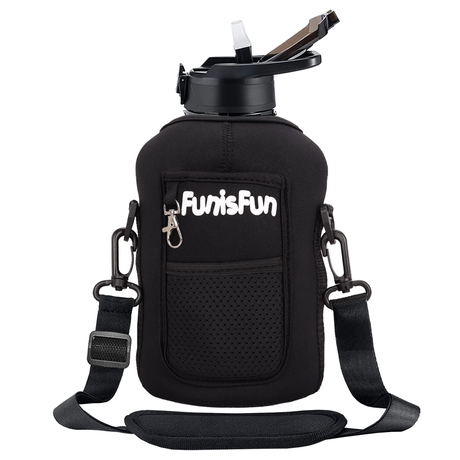 FunisFun 74OZ Water Bottle Carrier - Gym & Hiking Sleeve with Pockets