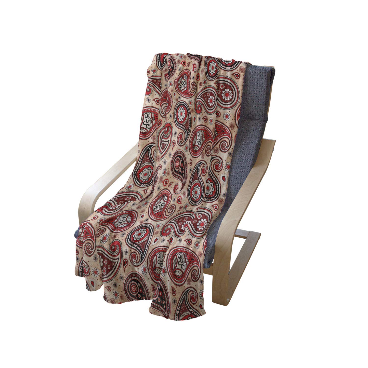 Ambesonne Paisley Throw Blanket - Romantic Floral Motif Fleece Blanket 70x90 Inches, Soft Peach & Charcoal Grey Flannel Couch Cover for Living Room, Bedroom Decor - Perfect for Cozy Evenings & Gift Giving