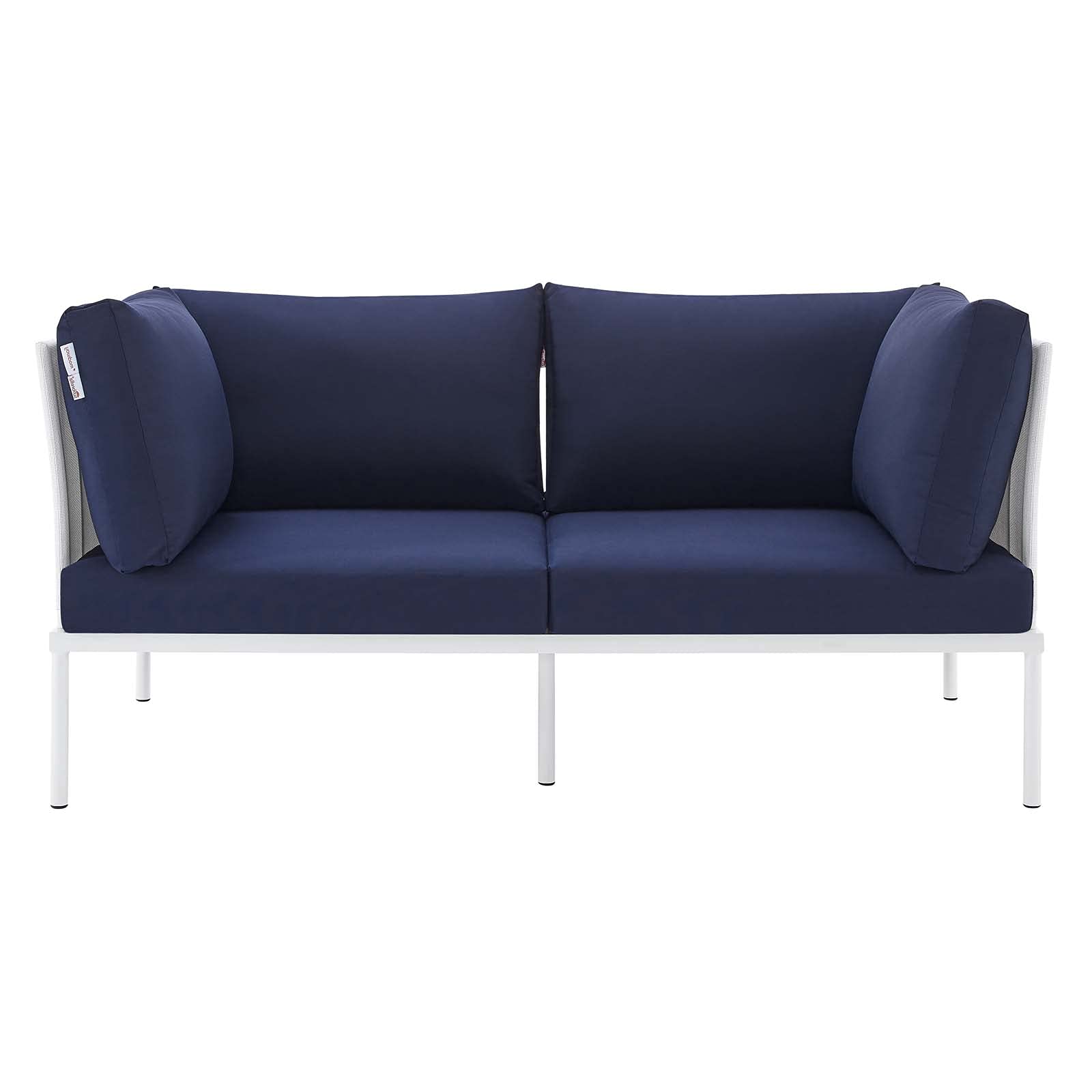Modern Outdoor Loveseat Sofa - Aluminum Metal Frame in White, Blue & Navy - Perfect for Patio, Cafe & Bistro Relaxation