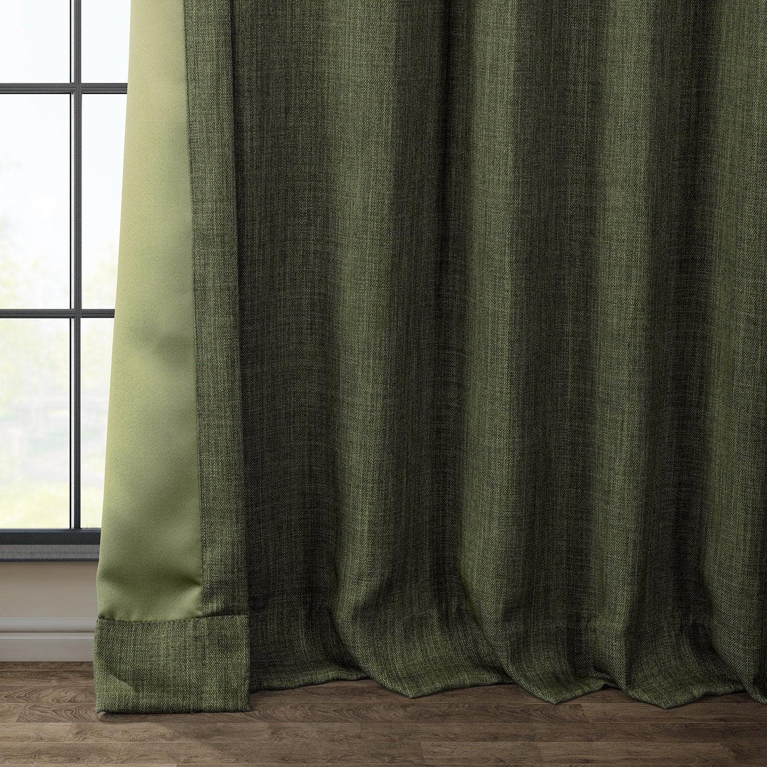 Khaki Green Textured Faux Linen Blackout Curtains for Bedroom & Living Room - Light Blocking Thermal Insulated Window Drapes for Home Decor & Privacy