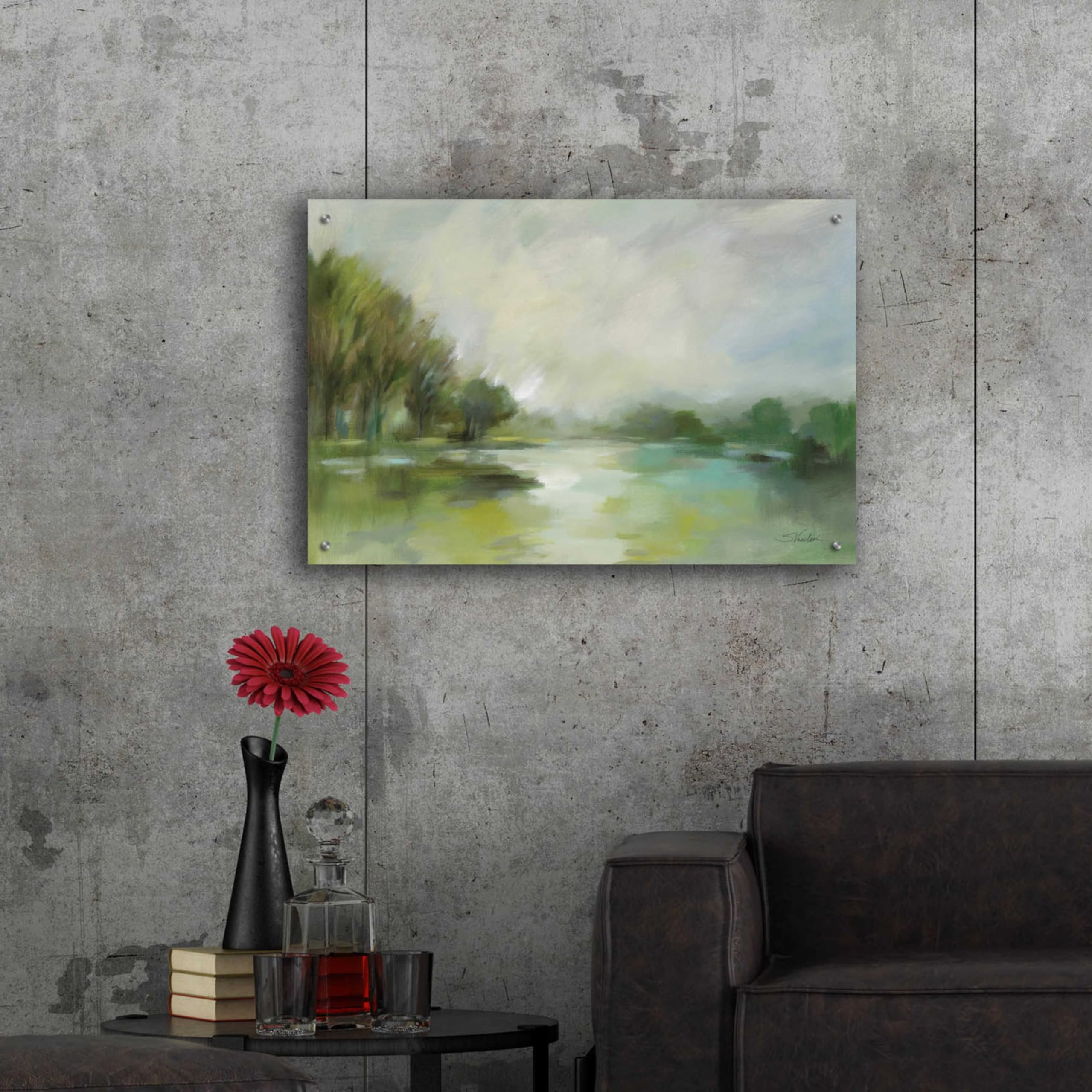 Silvia Vassileva 'Lakeside Fog' Acrylic Glass Wall Art - 36x24 Inches Modern Abstract Painting for Living Room, Bedroom & Office Decor