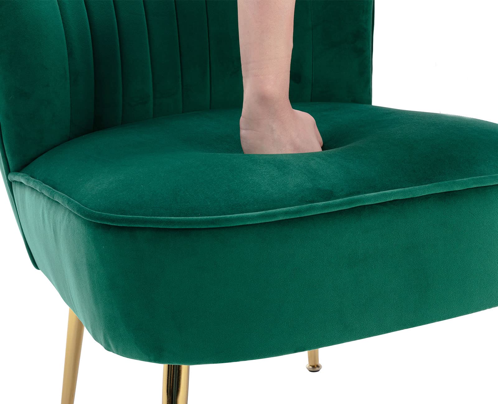 Velvet Accent Chairs Set of 2 - Mid-Century Modern Upholstered Side Chairs with Golden Legs, Comfy Armless Wingback Sofa for Living Room, Guest Room & Bedroom - Green Velvet Fabric for Elegant Home Decor