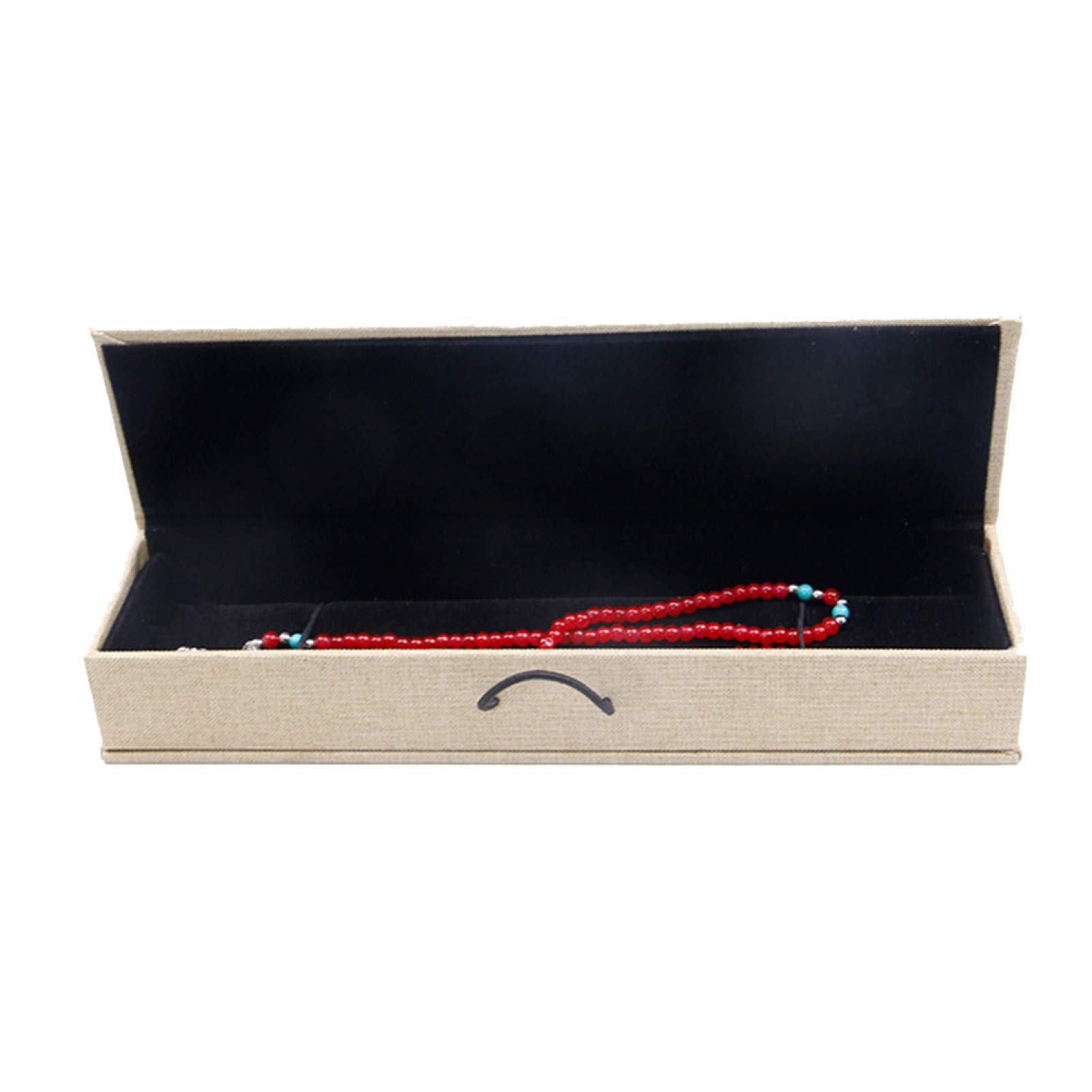 Vintage Linen Jewelry Box with Wooden Buckle - Elegant Storage for Rings, Bracelets & Beads - White Linen Color with Long Chain - Perfect Gift Box for Women | Jewelry Organizer for Dresser, Travel & Home Decor