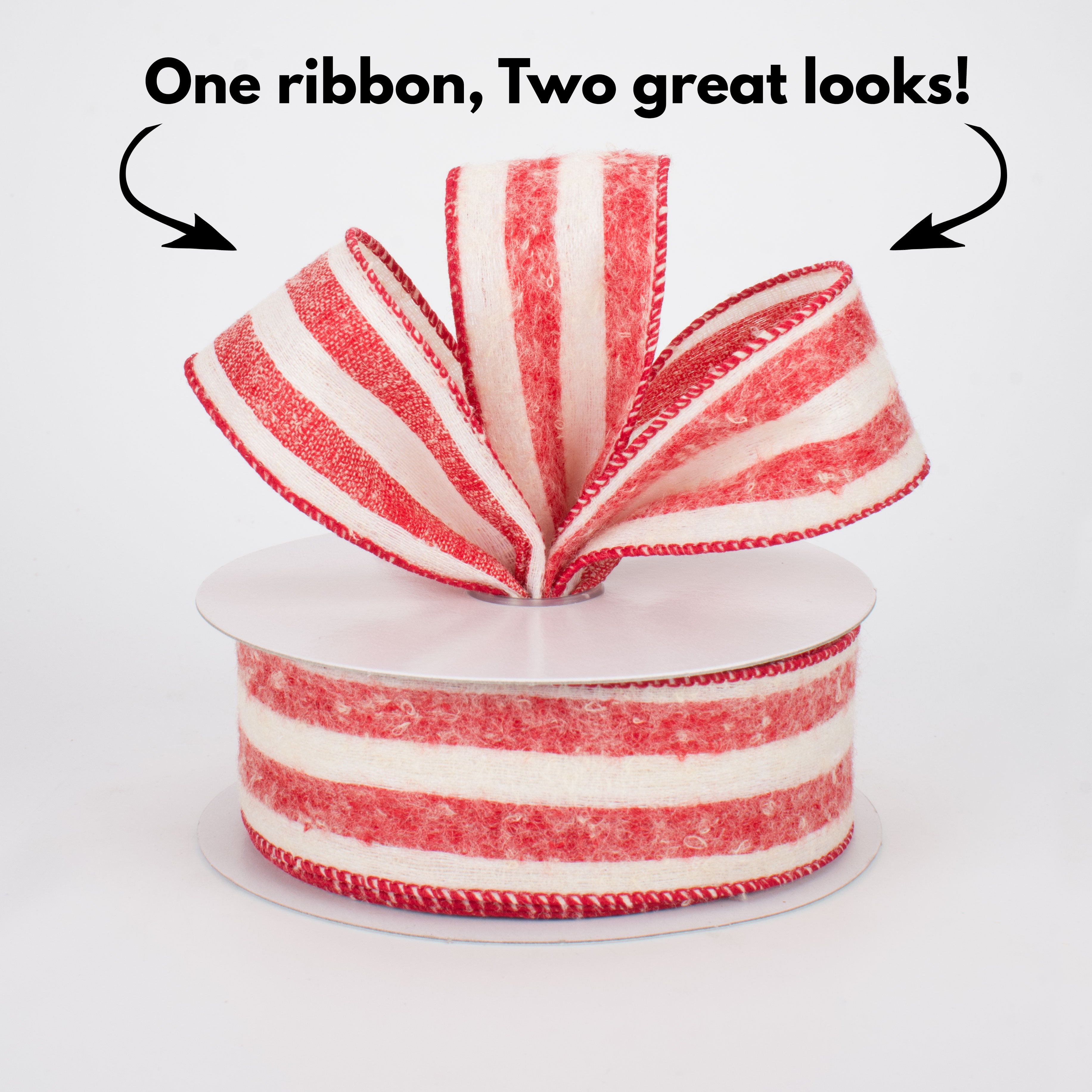 1.5 Inch Fuzzy Pajama Stripe Ribbon - Red & White Craft Ribbon (10 Yards) for DIY Pajama Decorations, Gift Wrapping & Holiday Crafts