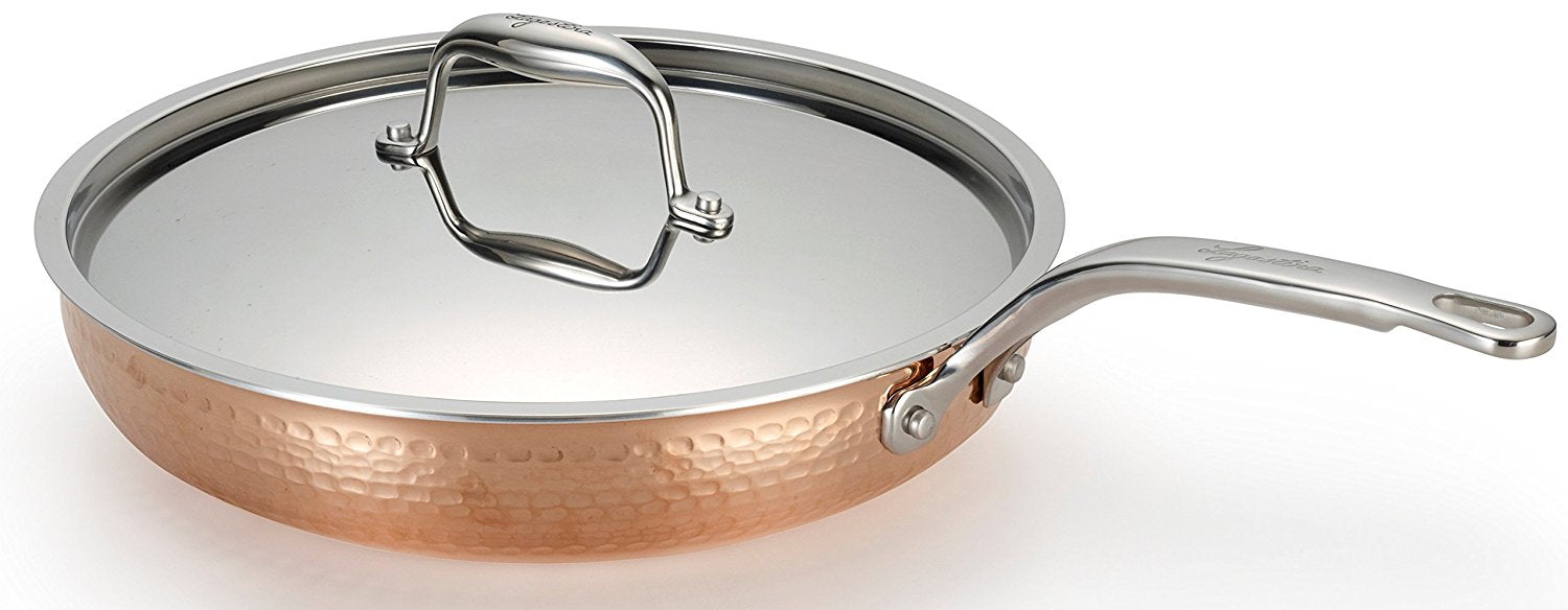 Lagostina Martellata Tri-Ply Copper 12-Inch Covered Skillet - Professional Italian Cookware for Sautéing, Frying & Braising - Perfect for Home Chefs & Gourmet Cooking
