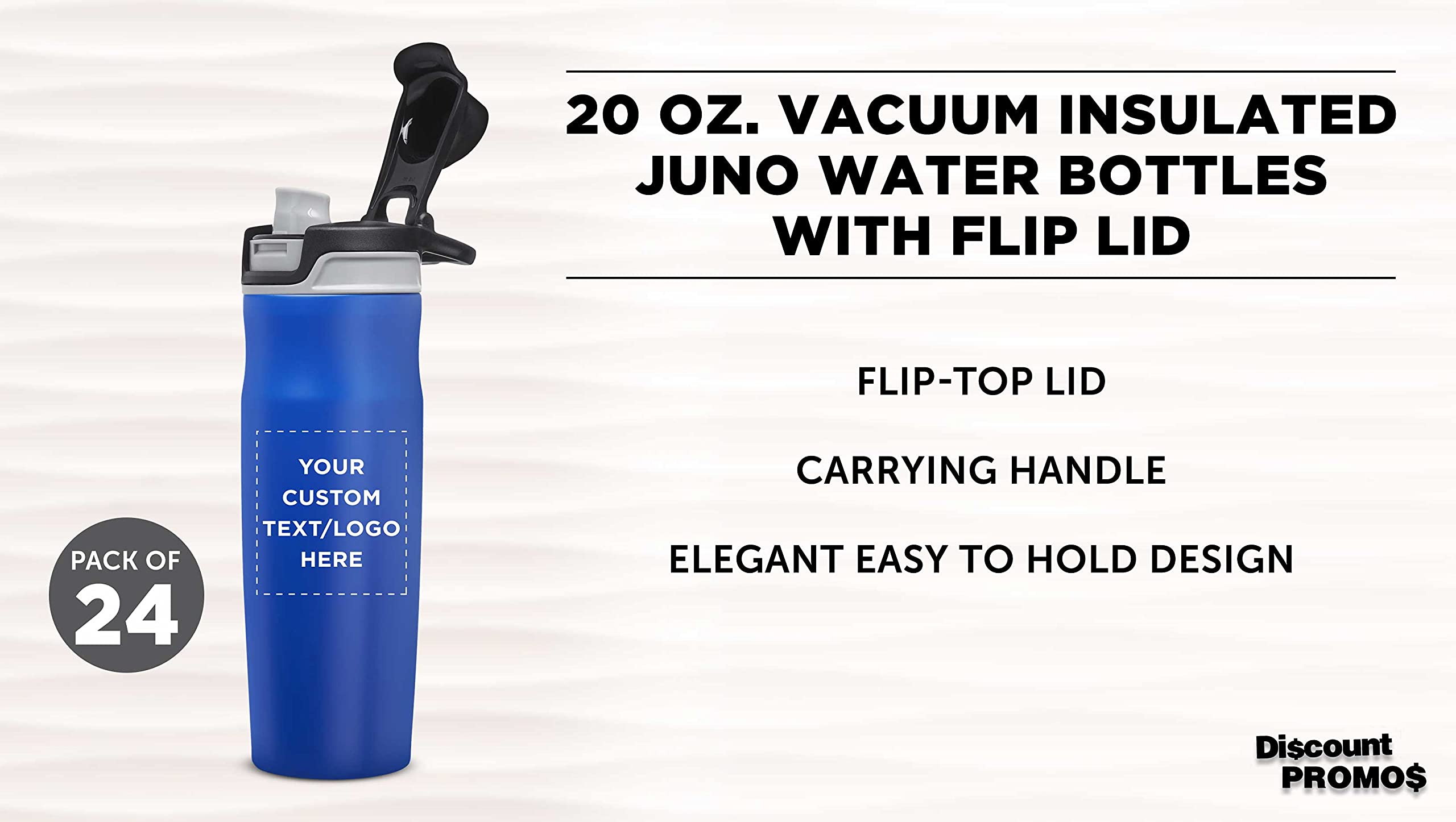 Custom Juno 20oz Water Bottles with Flip Lid - Bulk Pack of 24 Reusable Sports Bottles | Personalized Gym, Hiking, Cycling & School Water Bottles | BPA-Free, Leakproof & Durable | Great for Workouts, Outdoor Adventures & Daily Hydration - Blue