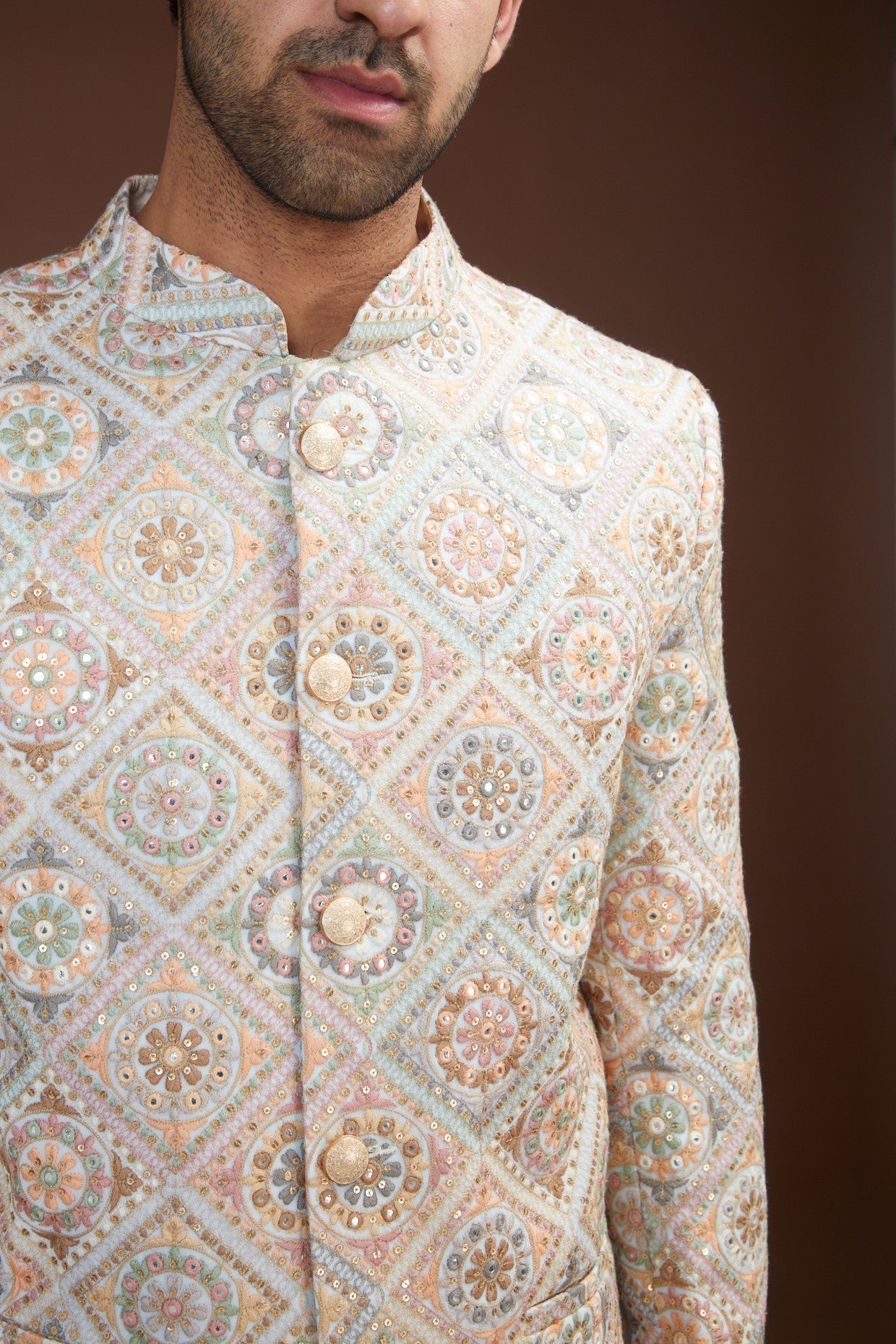 Exquisite Multi-Embroidered Bandhgala for Men | Traditional Indian Wedding Sherwani | Perfect for Festivals, Weddings & Special Occasions