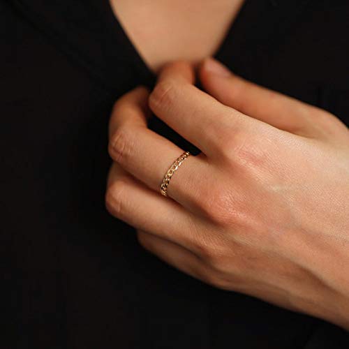 14K Solid Gold Cuban Chain Ring for Women & Men - Durable 14K Gold Flat Chain Link Ring - Elegant Eternity Cuban Ring for Everyday Wear, Gifts & Special Occasions