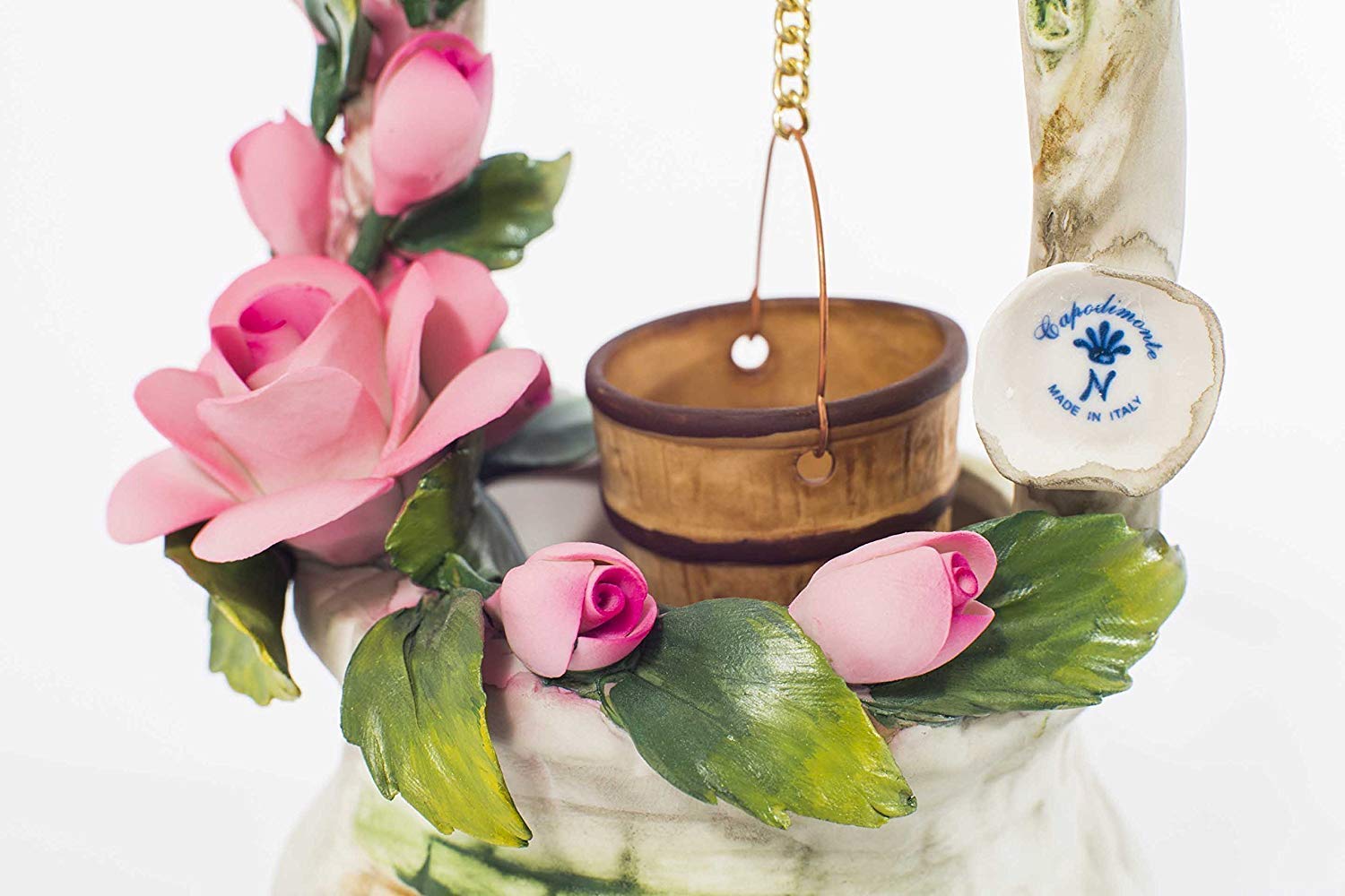 Handmade Small Porcelain Wishing Well with Hand-Painted Capodimonte Style Roses & Buds - Perfect for Wedding Centerpieces, Home Decor & Garden Ornaments