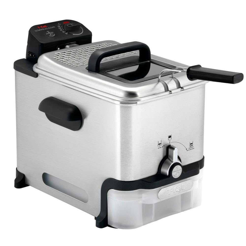 T-fal 3.5L Deep Fryer with Oil Filtration System - 1700W Stainless Steel Electric Fryer, Dishwasher Safe Parts, Digital Timer & Adjustable Temperature Control for Perfect Golden Crispy Results - Ideal for Home Kitchen, Restaurants & Fast Food Businesses
