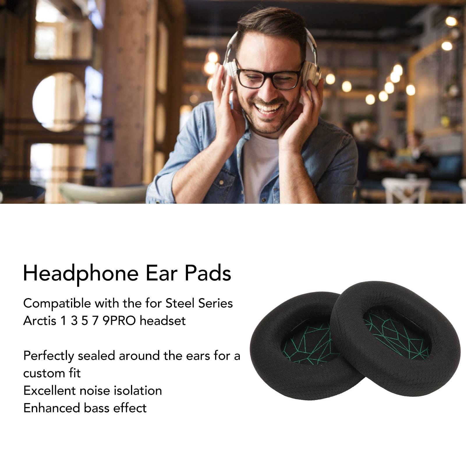 Replacement Ear Pads for Steelseries Arctis 1/3/5/7/9 Pro Headset - Breathable Mesh & Sponge Cushions, Noise Isolation Earpads (Black & Green) - Perfect for Gaming, Music & Long Wear Comfort