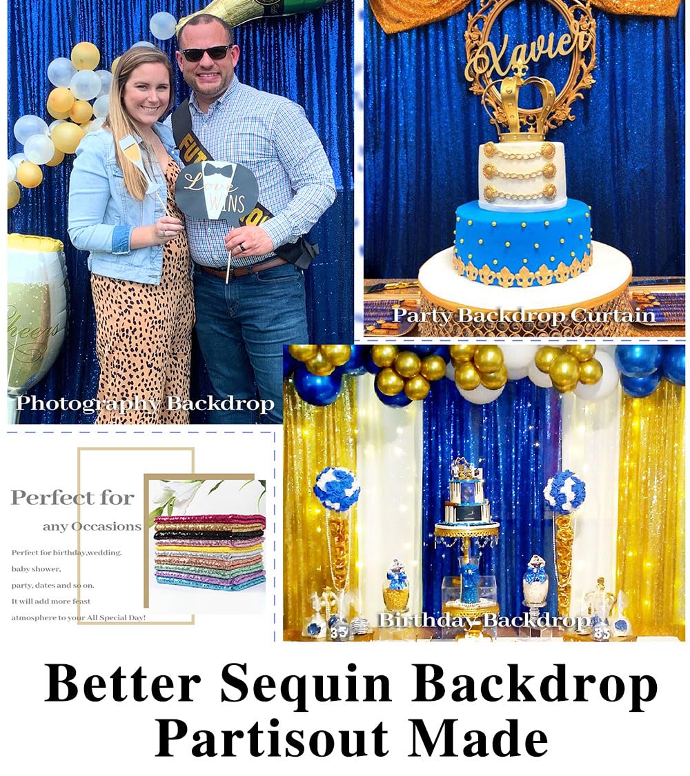 Partisout 8ft x 8ft Sequin Curtain Backdrop - Royal Blue Glitter Photo Booth Background for Weddings, Parties, Events & Home Decor | Sparkling Sequins for Photography, Birthday Celebrations & Social Media Content