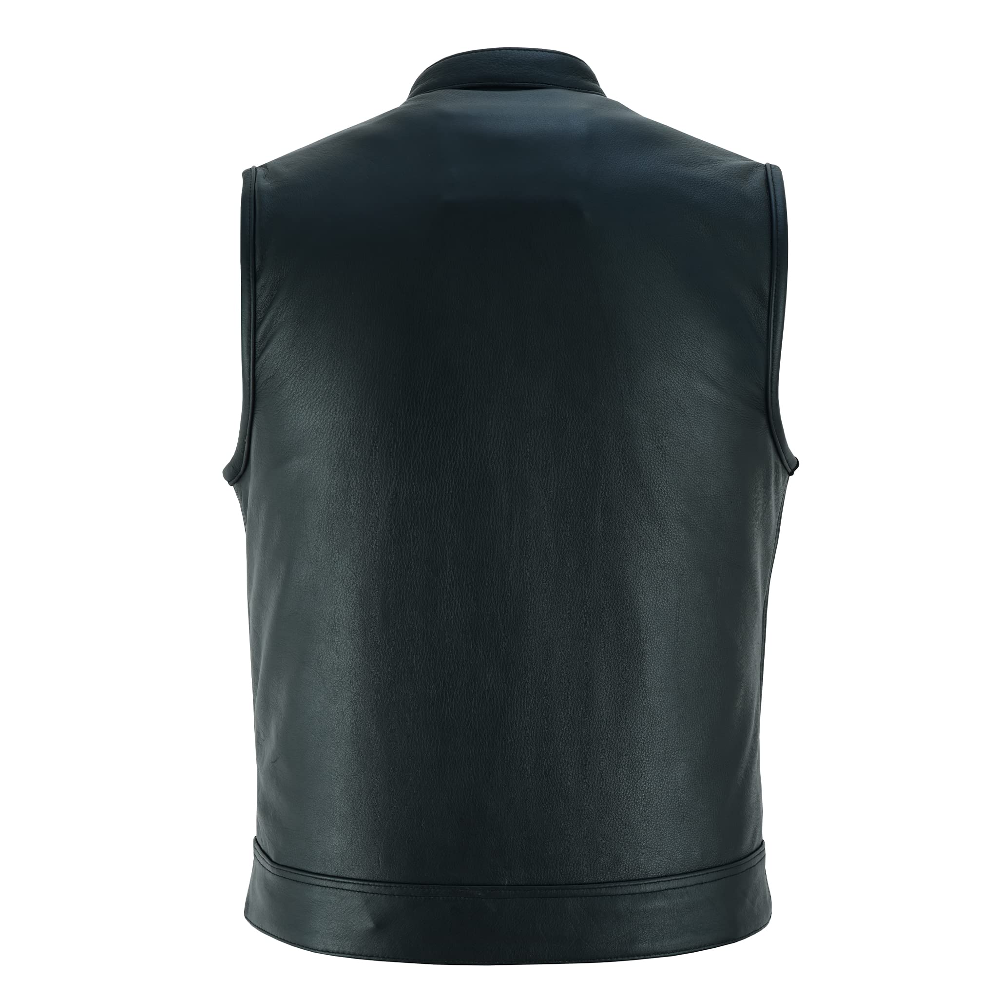 Leatherick Men's Black Motorcycle Vest - SOA Club & Traditional Paisley Satin Lined Leather Biker Jacket for Riding, Motorcycle Events & Casual Wear