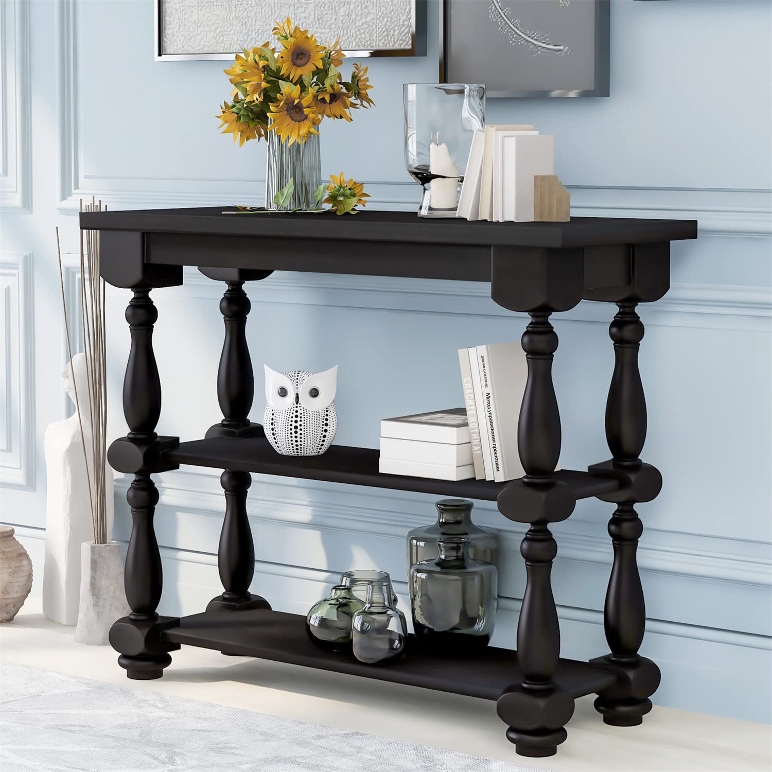 Modern Wooden Sofa Table with Spacious Storage - Dark Brown Console Table for Living Room, Hallway & Entryway - Perfect for Home Decor, Display & Organization