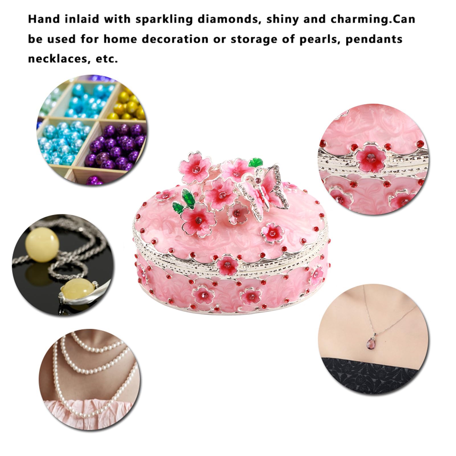 Exquisite Cherry Blossom Enamel Jewelry Box - Floral Trinket Storage & Home Decor for Women | Perfect Gift for Birthday, Wedding, Anniversary | Great for Dresser, Vanity & Bedroom Organization