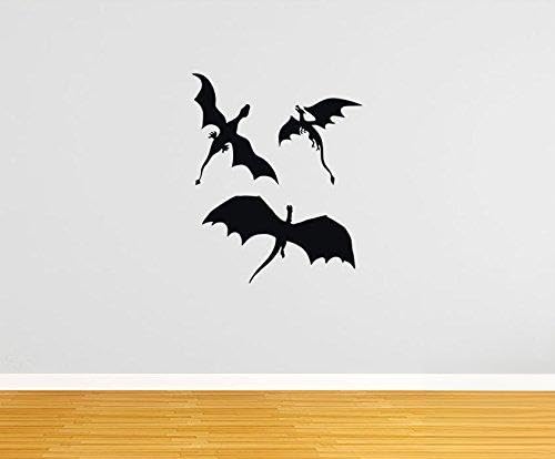 3 Dragons Flying Wall Decal Sticker - 45 Inch Black Vinyl Art for Home Decor - Perfect for Living Room, Bedroom, or Game Room Wall Art