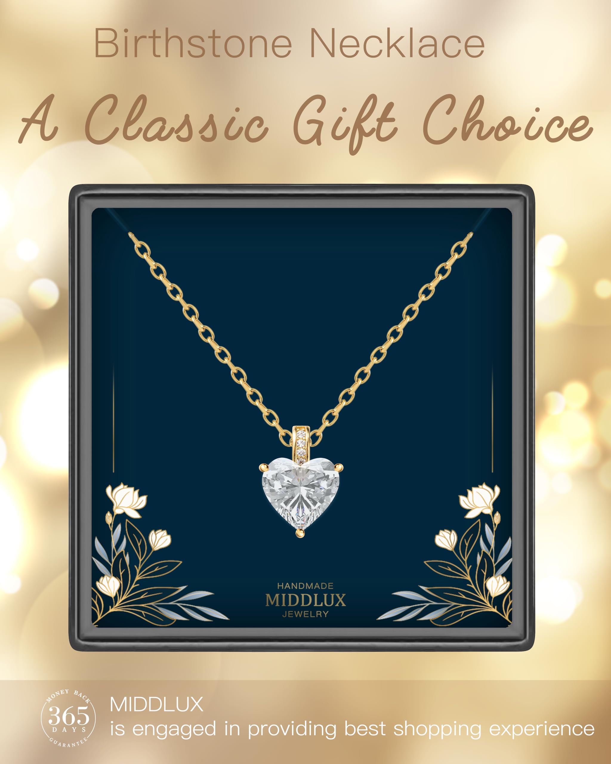 Authentic Birthstone Necklace for Women - Heart Pendant Love Jewelry, Perfect Birthday Gift for Her - Ideal for Anniversaries, Valentine's Day & Special Occasions