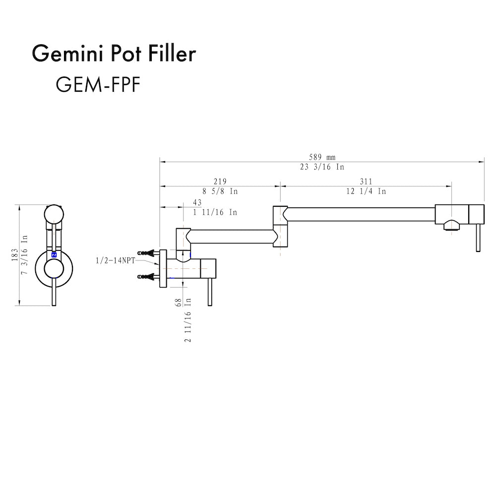 ZLINE Gemini Pot Filler Faucet - Brushed Nickel Finish (GEM FPF BN) | Wall Mounted Kitchen Faucet for Easy Pot Filling & Cooking | Perfect for Home Chefs & Professional Kitchens