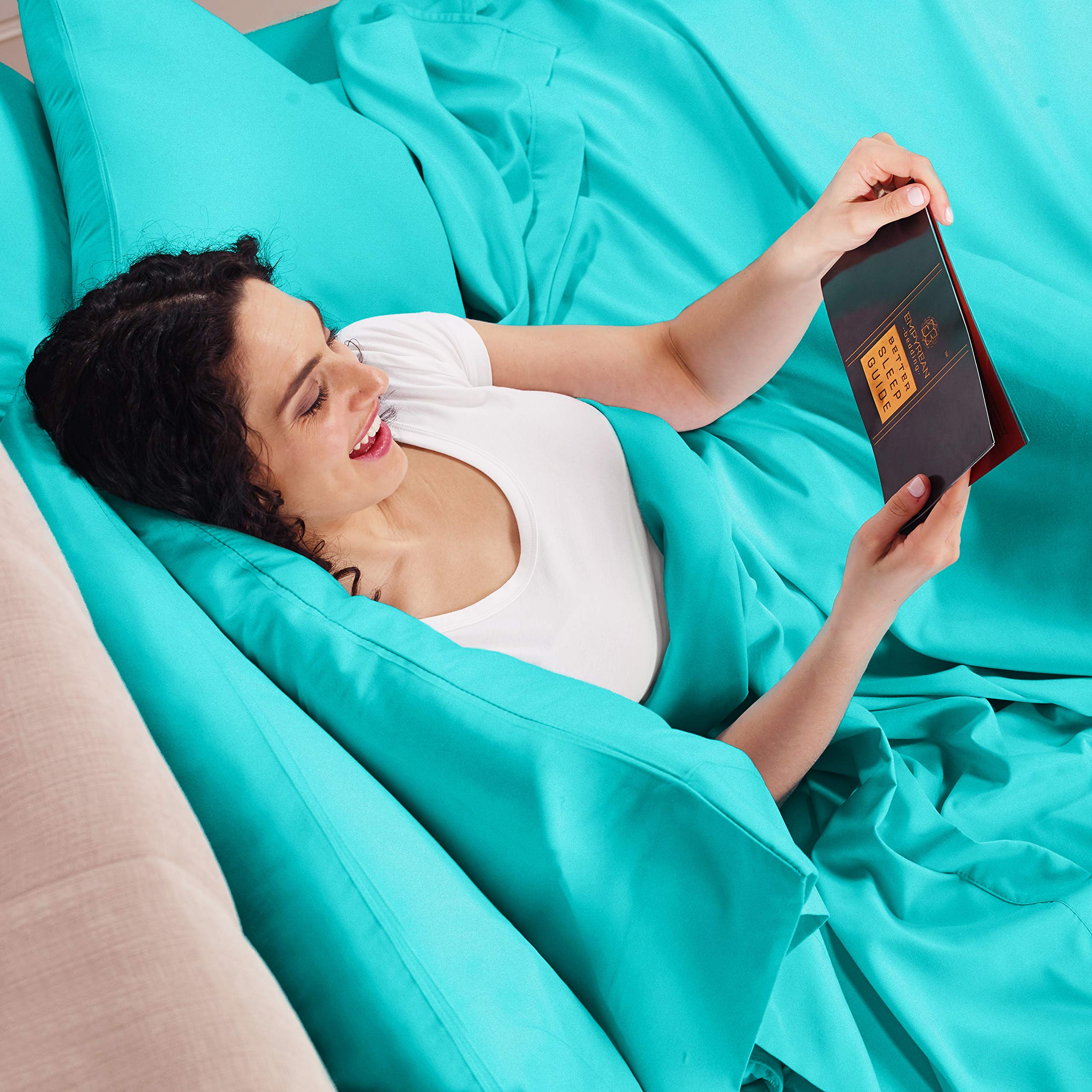 Empyrean California King Sheet Sets - 4 PC Super Soft Cal King Bed Sheets - Double Brushed Microfiber Sheets - Luxury Hotel Quality Teal Blue Bedding for Cal King Size - Deep Pocket with 4 Corner Elastic Straps - Perfect for Master Bedrooms & Guest Rooms