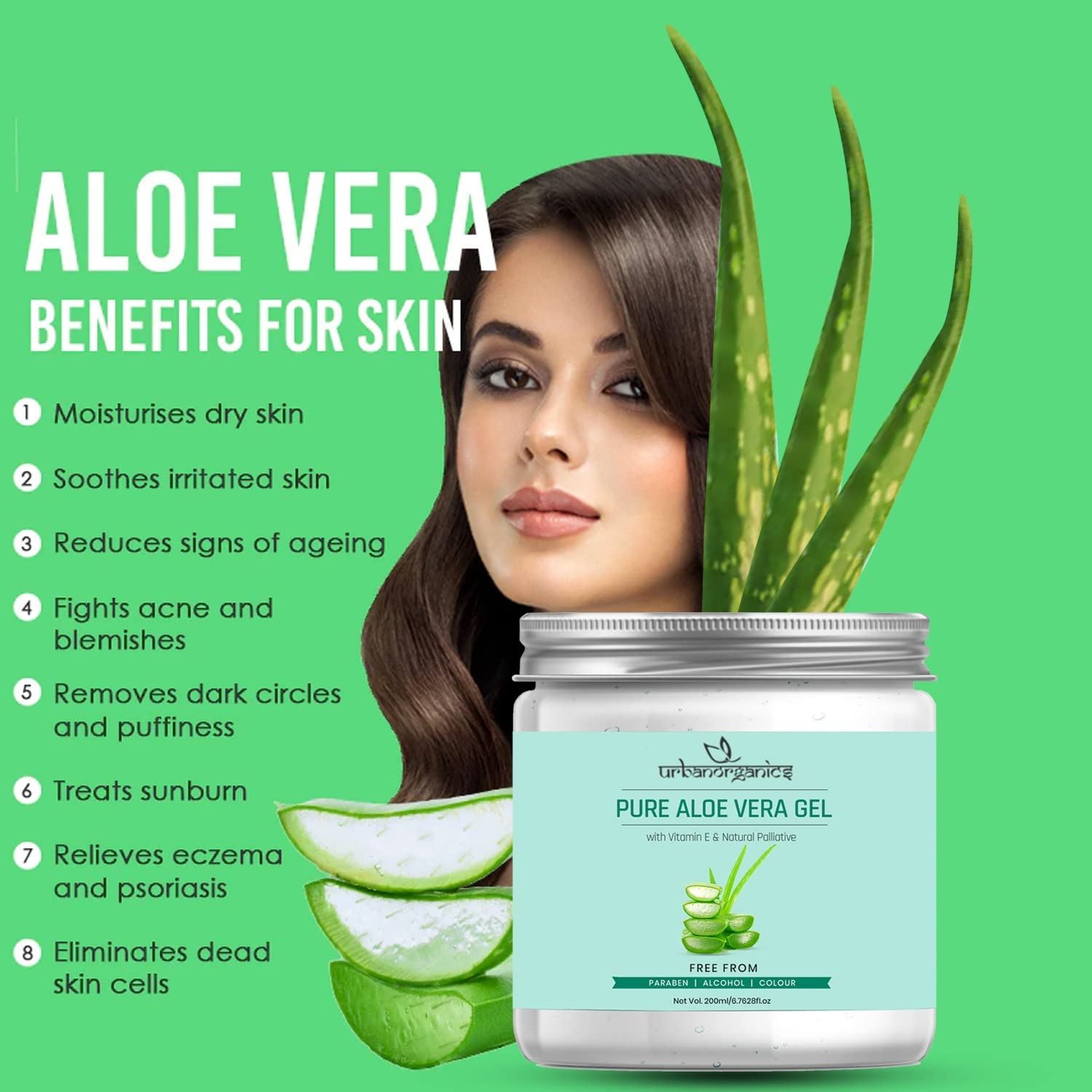 Urbanorganics Pure Aloe Vera Gel for Skin & Hair Care - Vitamin E Enriched, Paraben Free, 200ml - Soothes Sunburn, Hydrates Dry Skin & Conditions Hair Naturally