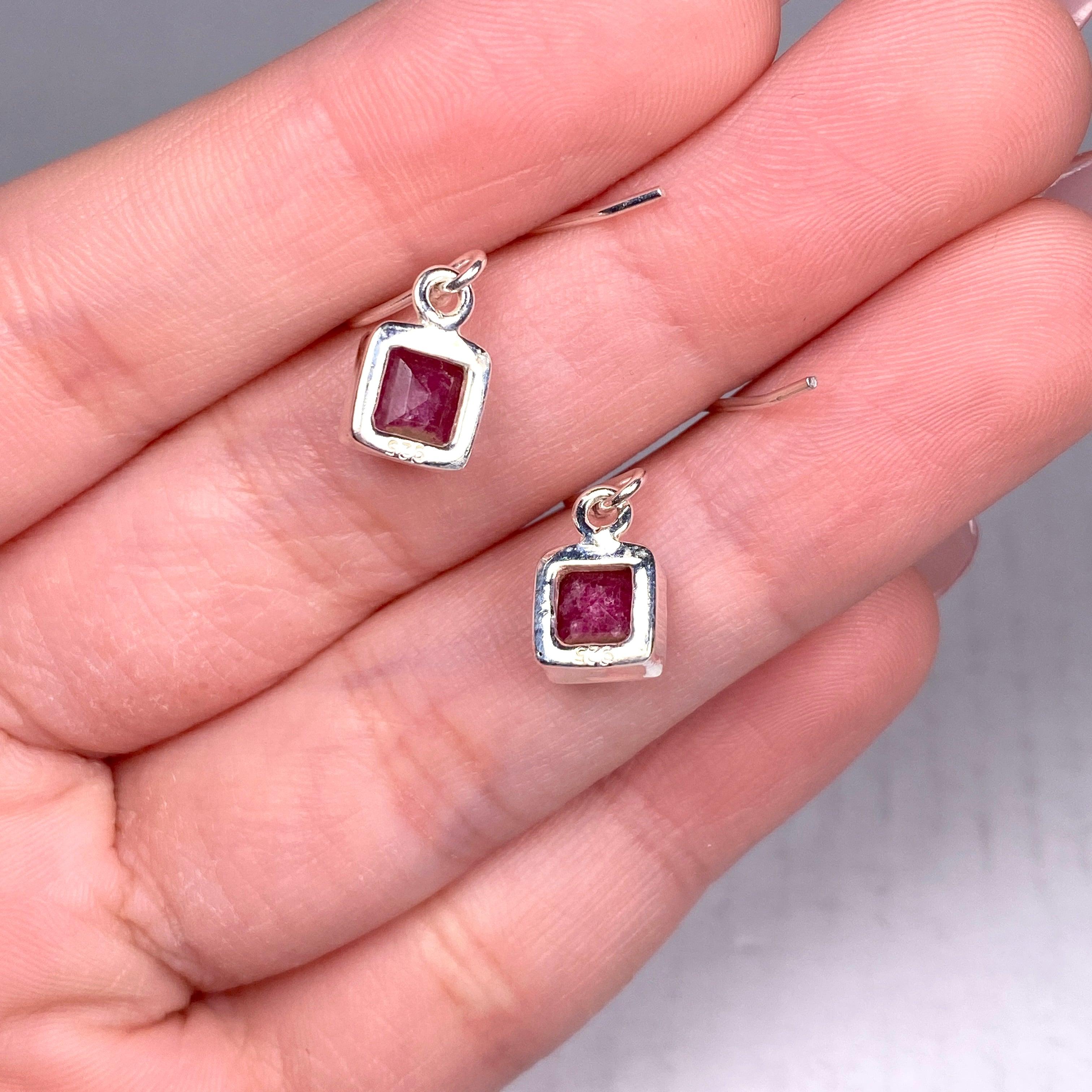 Ruby Petite Square Faceted Earrings R2363 RBS - Elegant Cubic Zirconia Studs for Women, Perfect for Parties, Weddings & Daily Wear