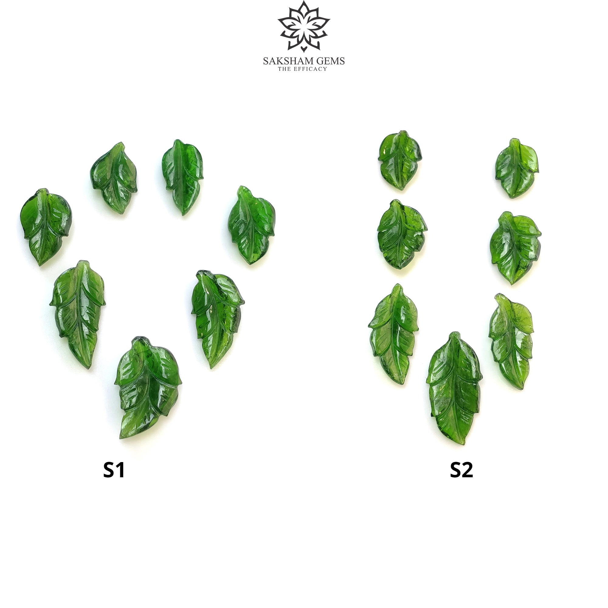 Natural Green Chrome Diopside Gemstone Carving - Hand Carved Double-Sided Leaf Design (7-Piece Set) for Jewelry Making, Meditation & Crystal Healing