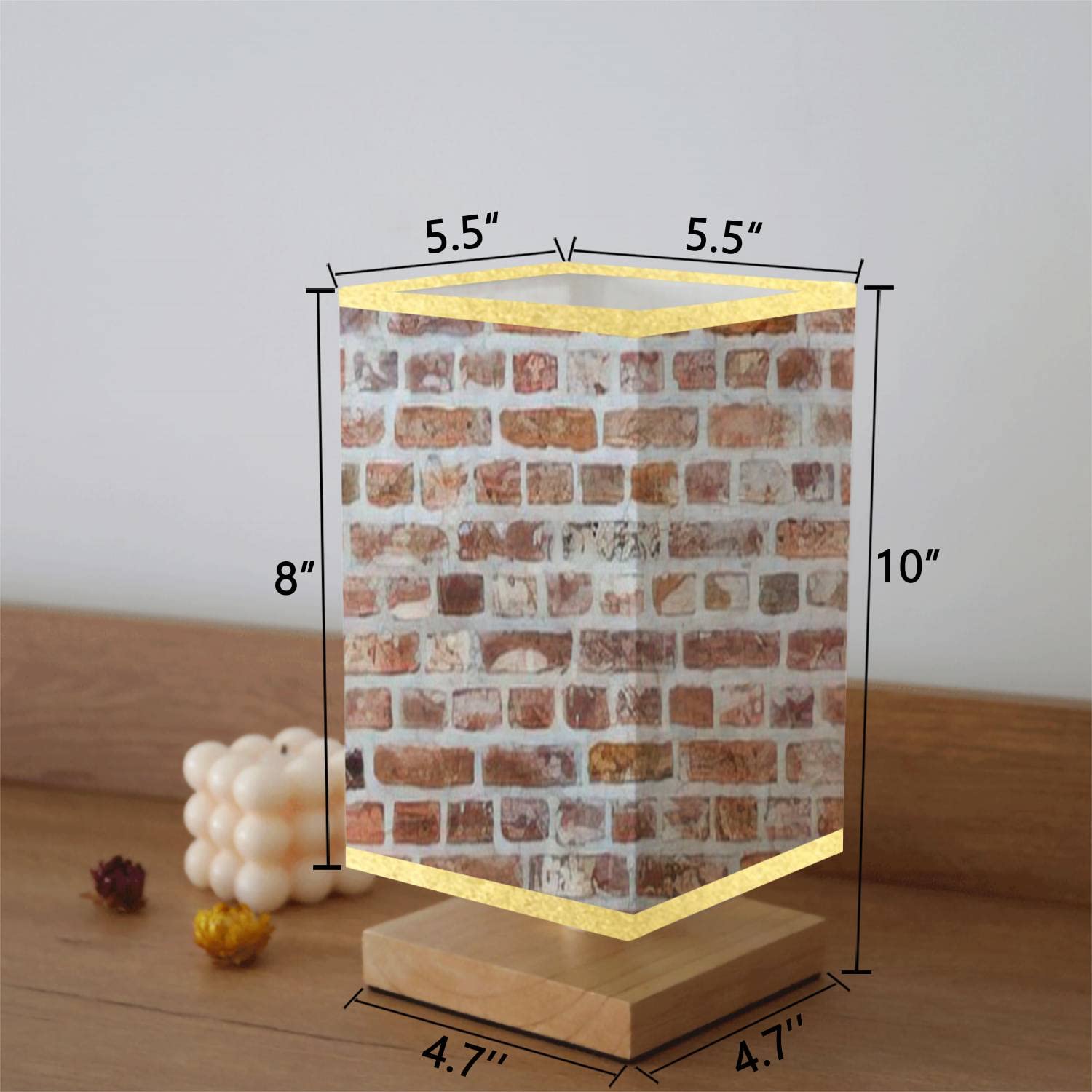 Vintage Red Brick Wall Square Bedside Table Lamp with Wooden Base & Flaxen Fabric Shade - Dimmable Nightstand Lamp for Bedroom, Living Room, Office - Perfect for Reading, Relaxing & Creating Cozy Ambiance