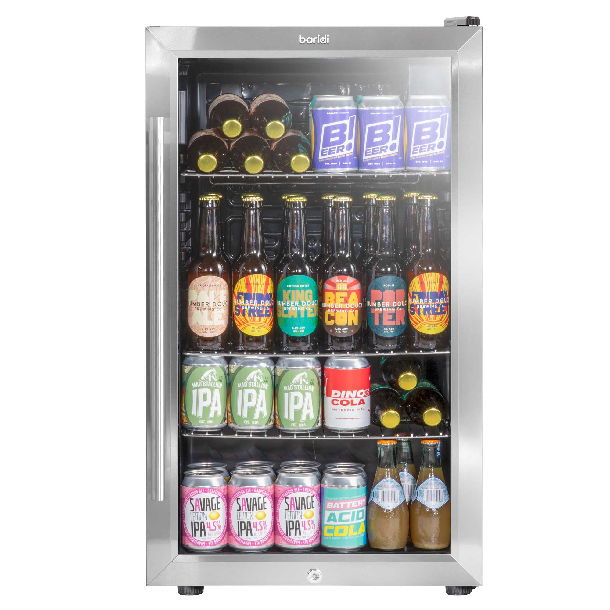 85L Under Counter Beverage Refrigerator - Stainless Steel Wine & Beer Cooler with LED Light for Home, Bar, or Restaurant - Energy Efficient & Quiet Operation