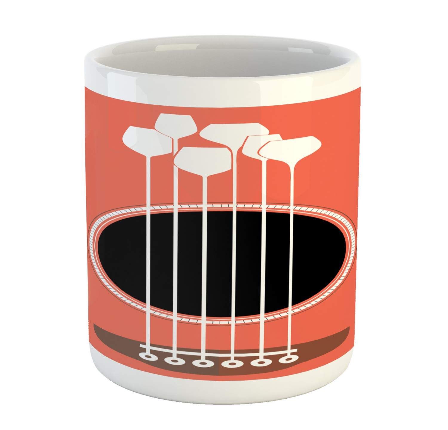 Ambesonne Ceramic Coffee Mug - 11 oz Musical Guitar Design for Tea, Coffee & Water - Salmon White Dark Grey Brown - Perfect for Music Lovers, Home & Office Use