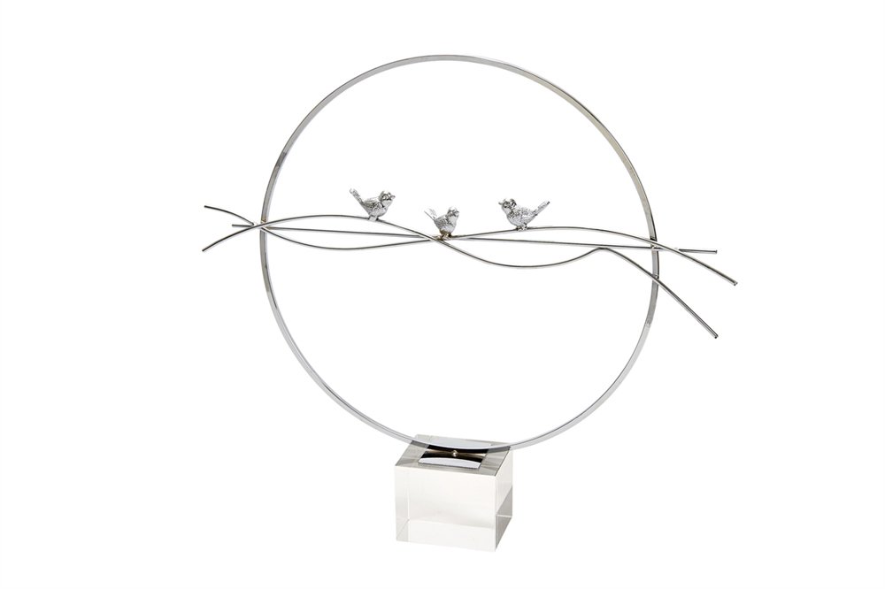 Sagebrook Home Silver Bird Circle on Crystal Base - Elegant Decorative Figurine for Home Decor, Table Centerpiece, Wedding Gift & Shelf Display
