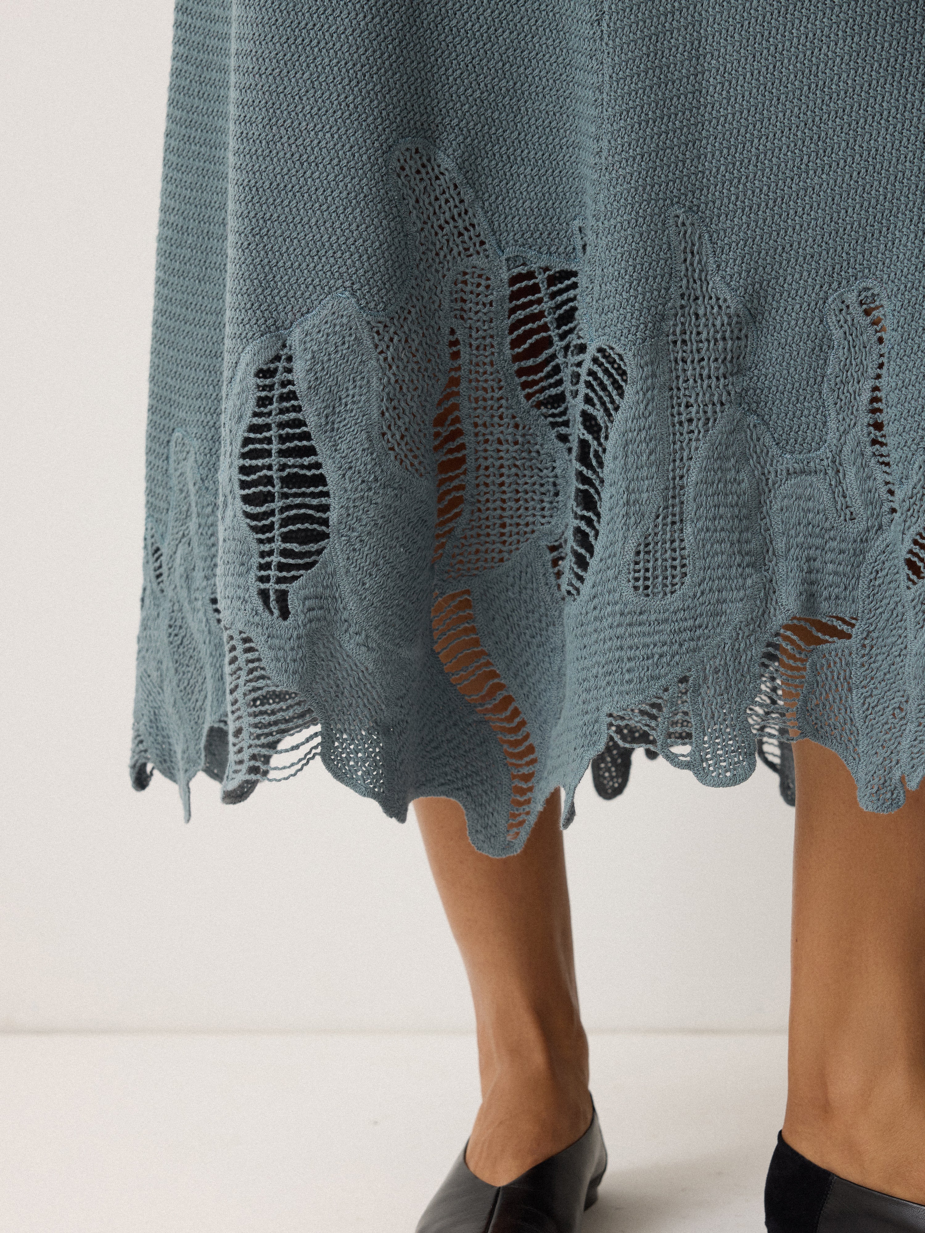 Elegant Abstract Lace Knitted Skirt for Women - Blue Floral Pattern Midi Skirt | Perfect for Casual Wear, Date Night & Summer Outfits