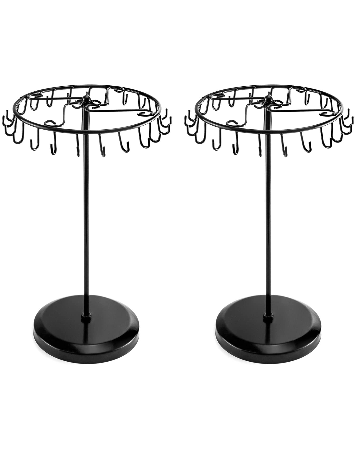 QWORK Spinning Jewelry Tree Display Stand - 23 Hooks Jewelry Organizer for Necklaces & Bracelets - Black (2 Pack) - Perfect for Bedroom, Bathroom & Retail Store Display