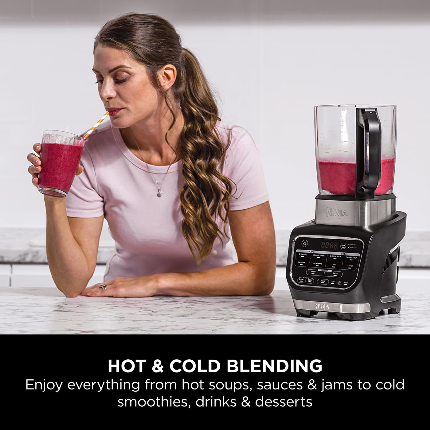 Ninja Foodi Blender & Soup Maker with 10 Auto-iQ Programs, 1.7L Glass Jug, 1000W Power - Hot & Cold Blender for Smoothies, Soups, Nut Milks - Built-In Heating Element, Tamper & Cleaning Brush - Perfect for Kitchens, Smoothie Bars & Healthy Meal Prep (Black HB150UK)