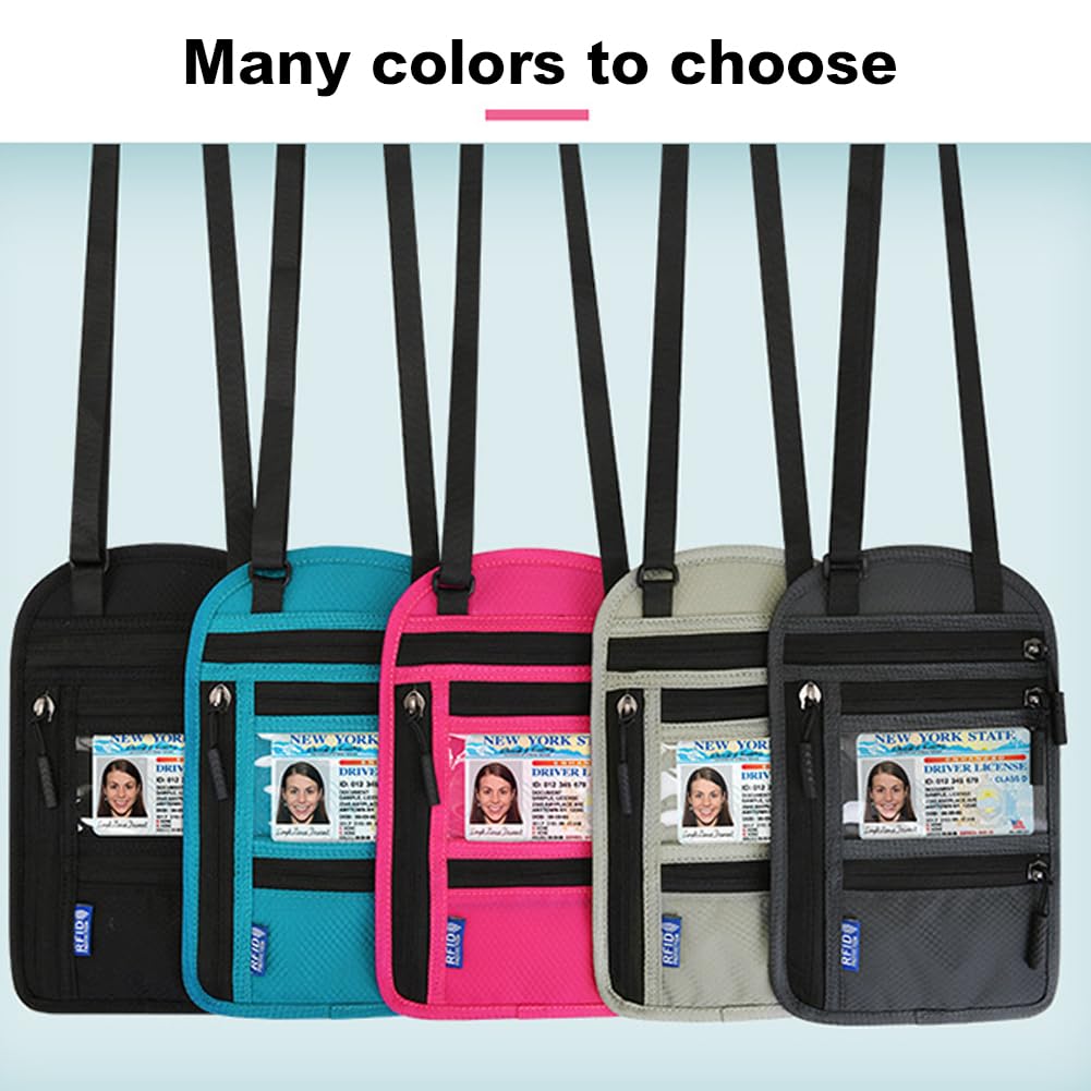 RFID Blocking Travel Neck Pouch - Secure Passport Holder & Wallet Organizer for Family Vacations (Dark Grey) | Perfect for Airports, Sightseeing & International Trips