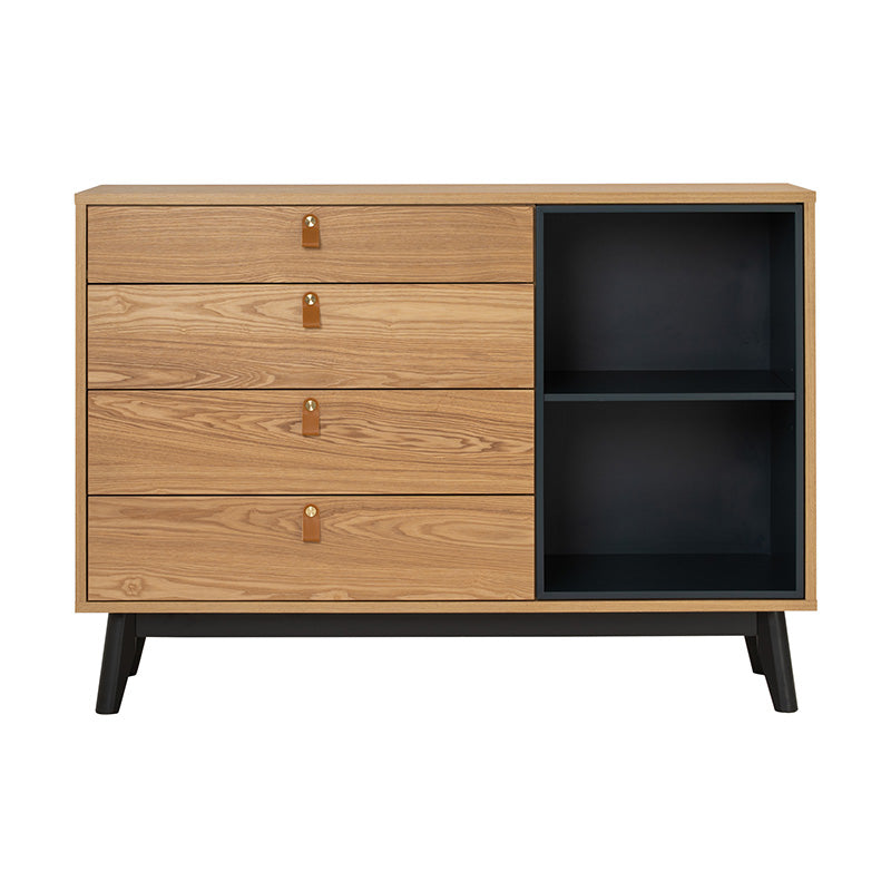 CASTOR Sideboard Buffet 125cm - Modern Wooden Storage Cabinet with 3 Drawers & Doors in Natural, Navy Blue & Black - Perfect for Dining Room, Living Room & Entryway Organization