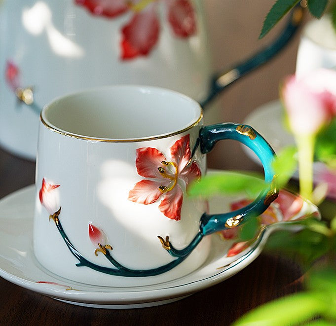 Premium British Afternoon Tea Cup Set - Elegant Bone China Porcelain Tea Cups with Saucers - Traditional English Style Ceramic Coffee Mugs - Perfect for High Tea, Bridal Showers & Gift Giving