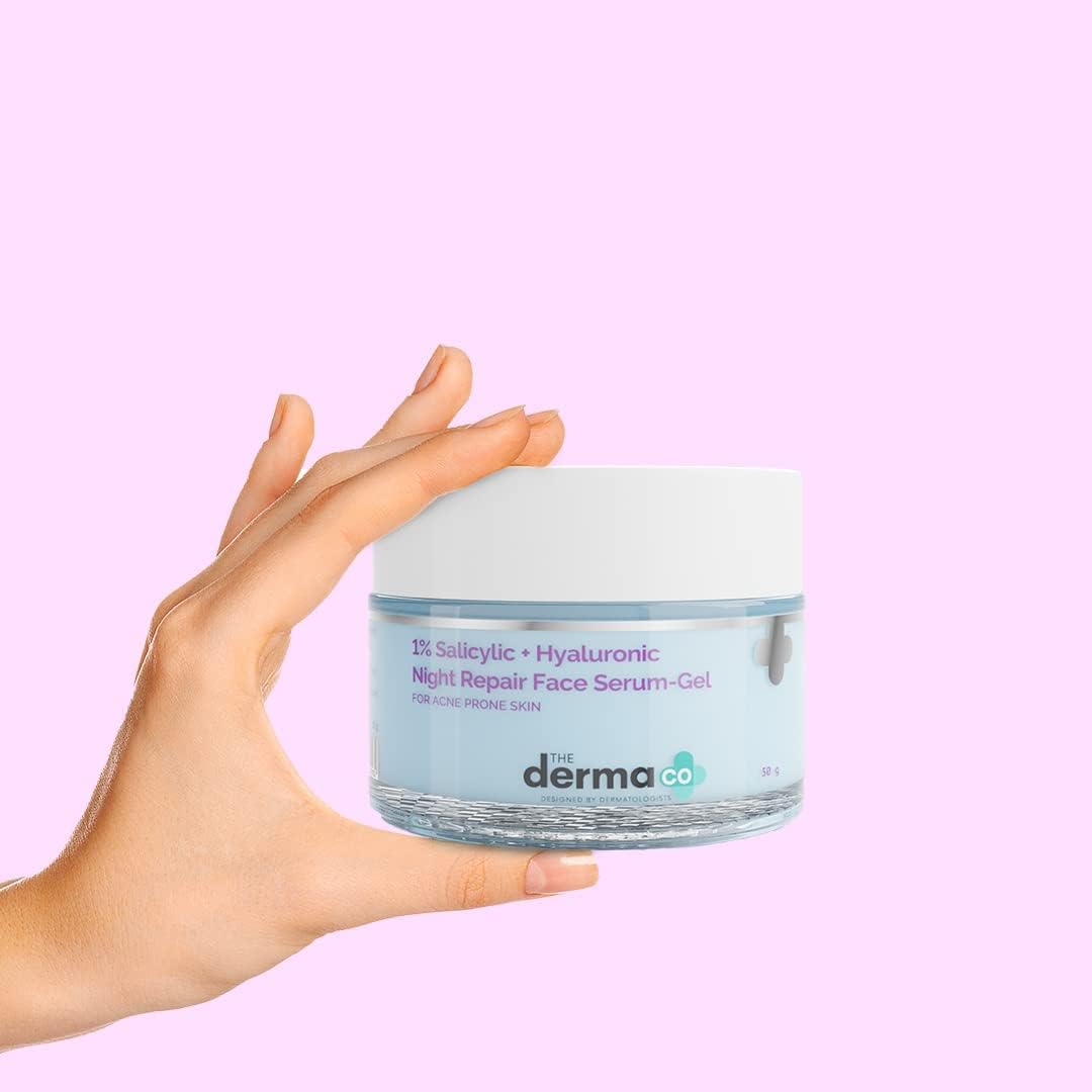 1% Salicylic Acid + Hyaluronic Acid Night Repair Face Serum Gel for Acne-Prone Skin - 50g/1.76oz - Anti-Blemish Treatment for Clear Complexion | Perfect for Overnight Acne Care & Hydration