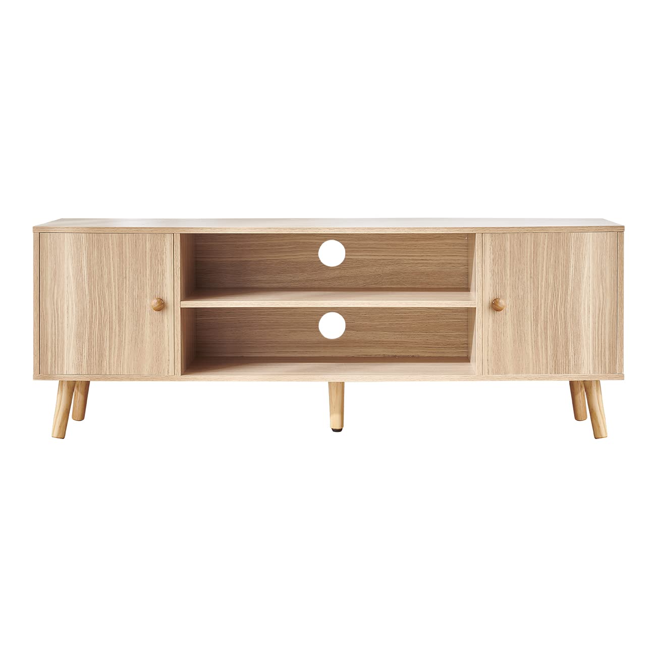 Mid-Century Modern TV Stand with Cabinet Doors & 2 Drawers - Walnut Entertainment Center Console Table with Storage for Living Room | Perfect for Home Theater Setup & Living Room Organization
