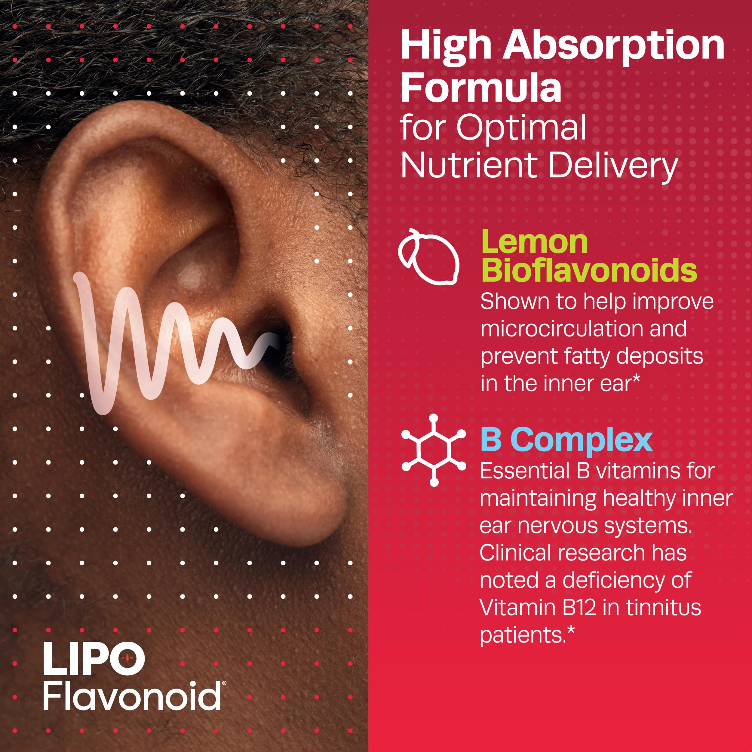 Lipo-Flavonoid Plus Tinnitus Relief Supplement - 500 Caplets with Vitamin C for Ringing Ears | Clinically Proven & Doctor Recommended OTC Ear Health Vitamins | Supports Hearing Wellness for Musicians, Seniors & Noise Exposure