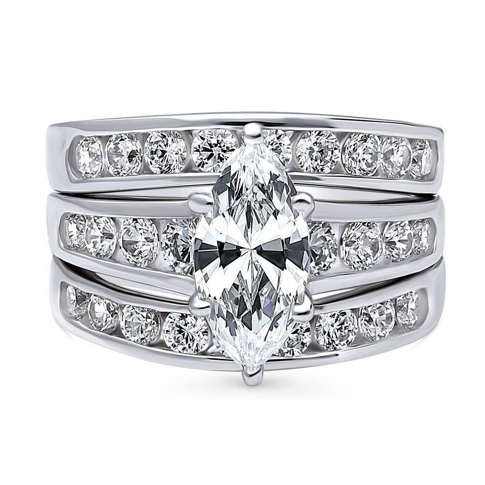 BERRICLE Sterling Silver Solitaire Wedding & Engagement Ring Set for Women - 1.6 Carat Marquise Cut Cubic Zirconia CZ Statement Ring, Rhodium Plated, Size 4-10 | Perfect for Proposals, Anniversaries & Special Occasions