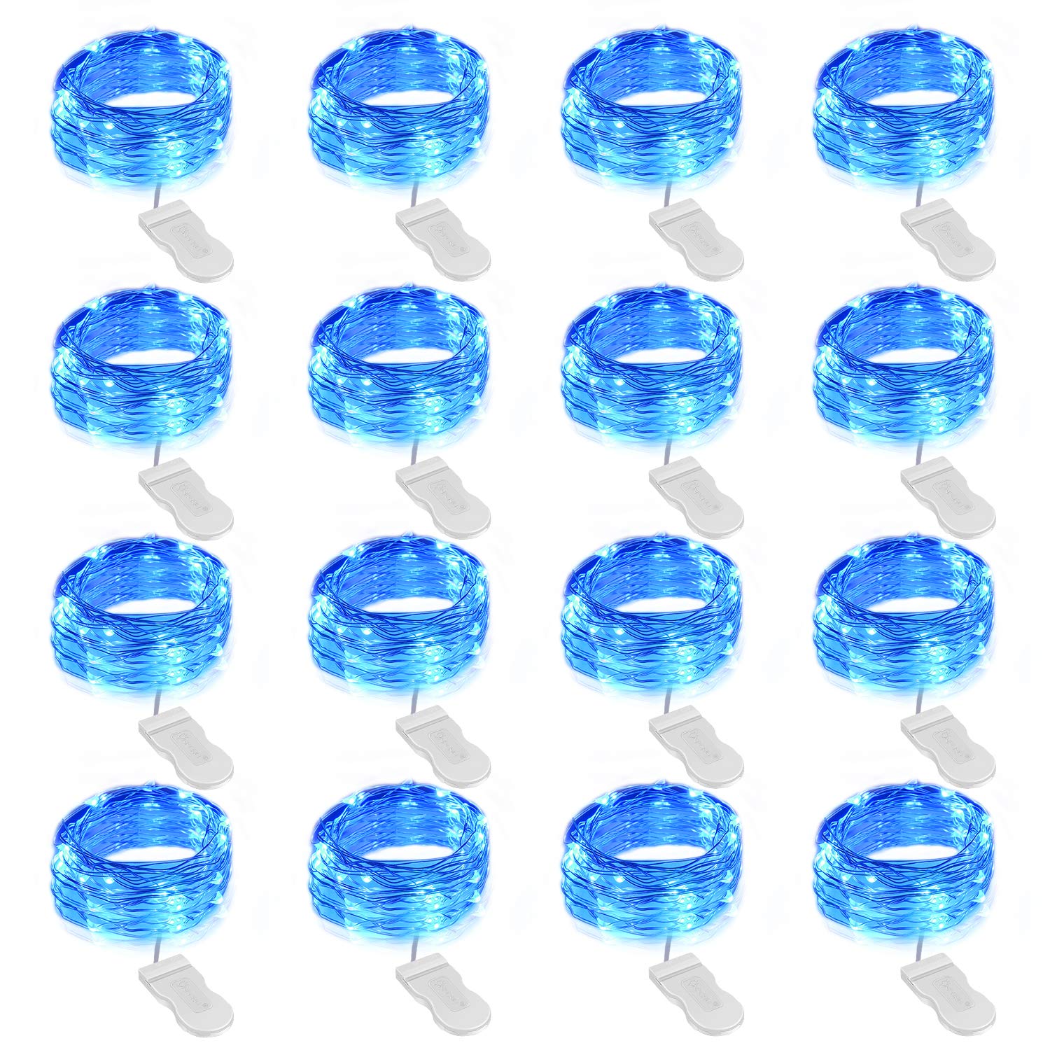 Onforu 16 Pack Blue Fairy Lights Battery Operated - 6.5ft 20 Mini LED String Lights with IP67 Waterproof - Perfect for Mason Jar Wedding Centerpieces, Christmas Bedroom Decor, Party & Outdoor Lighting