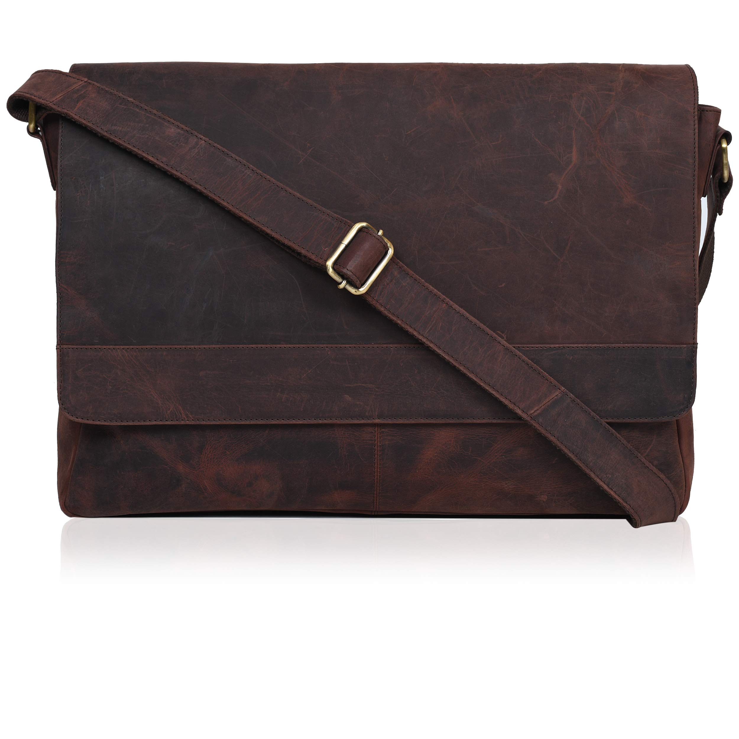 Ozora Genuine Leather Unisex Crossbody Messenger Bag - Adjustable Strap Fits 17 Inch Laptop - Perfect for Travel, Work & Daily Commute - Durable Leather Shoulder Bag for Business Professionals & Students