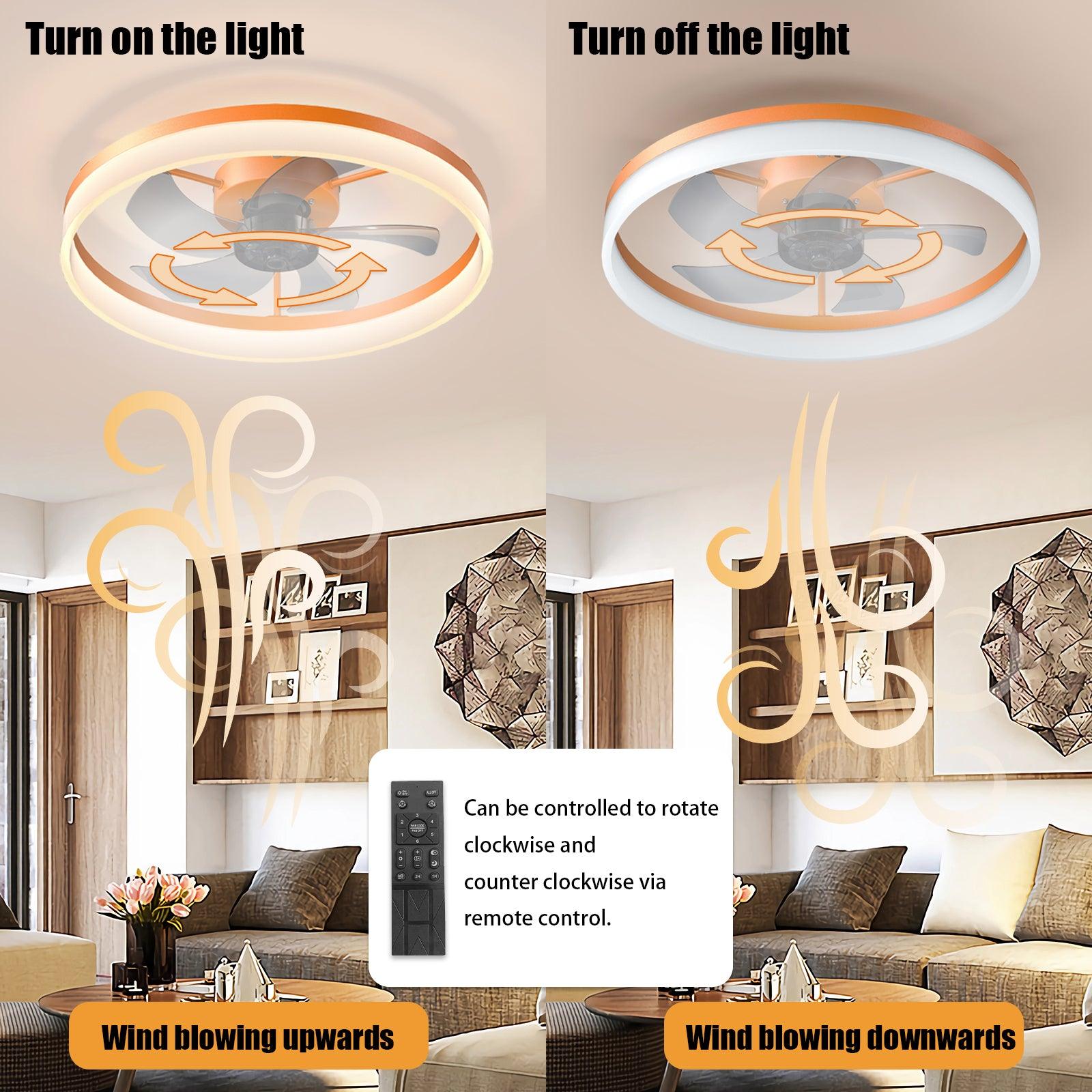 Modern Ceiling Fan with Dimmable LED Lights - Ultra Thin Design, Easy Embedded Installation (Orange) - Perfect for Living Room, Bedroom, and Home Office Cooling & Lighting
